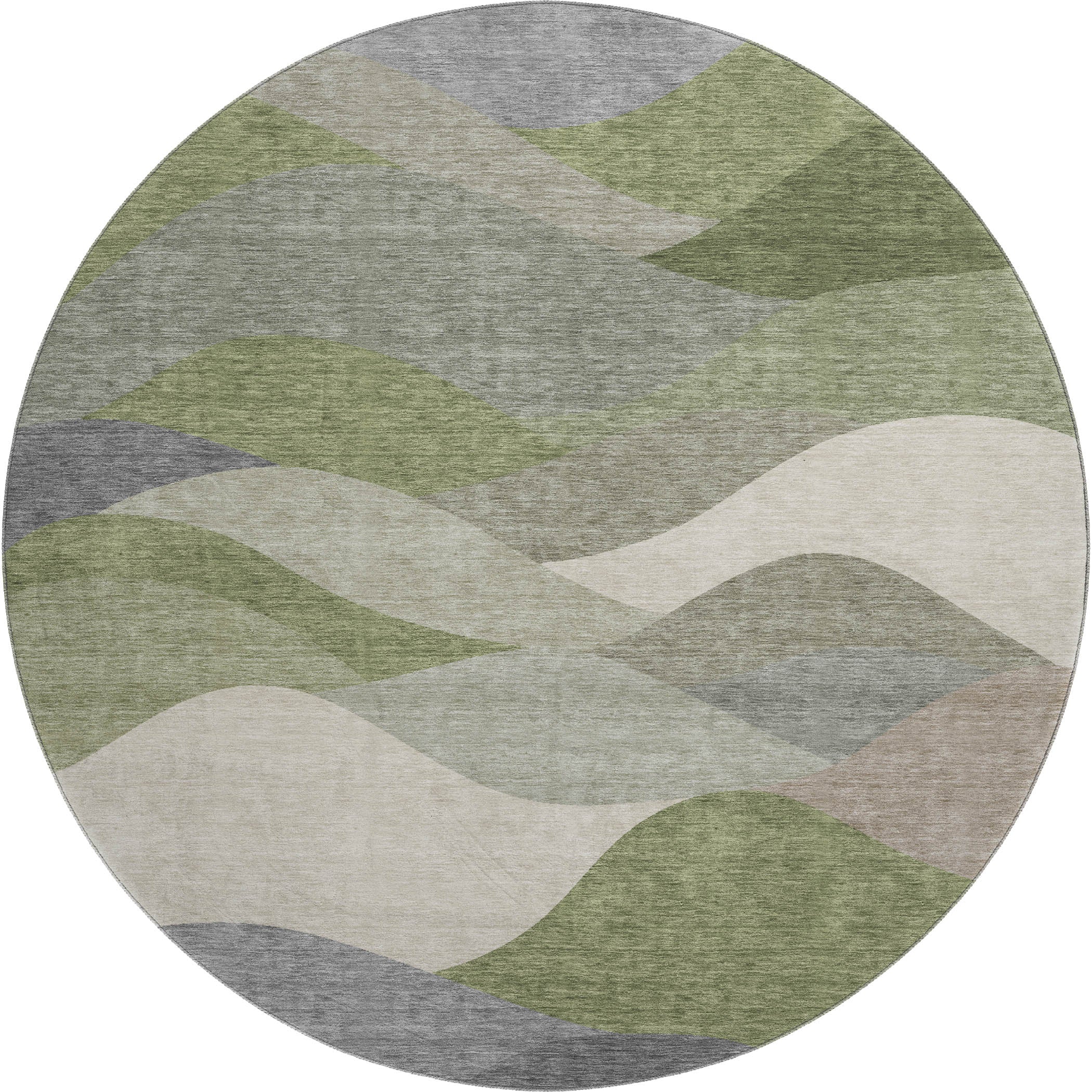 Prague Machine Washable Transitional Green Rug 8' x 8' #shape_Round