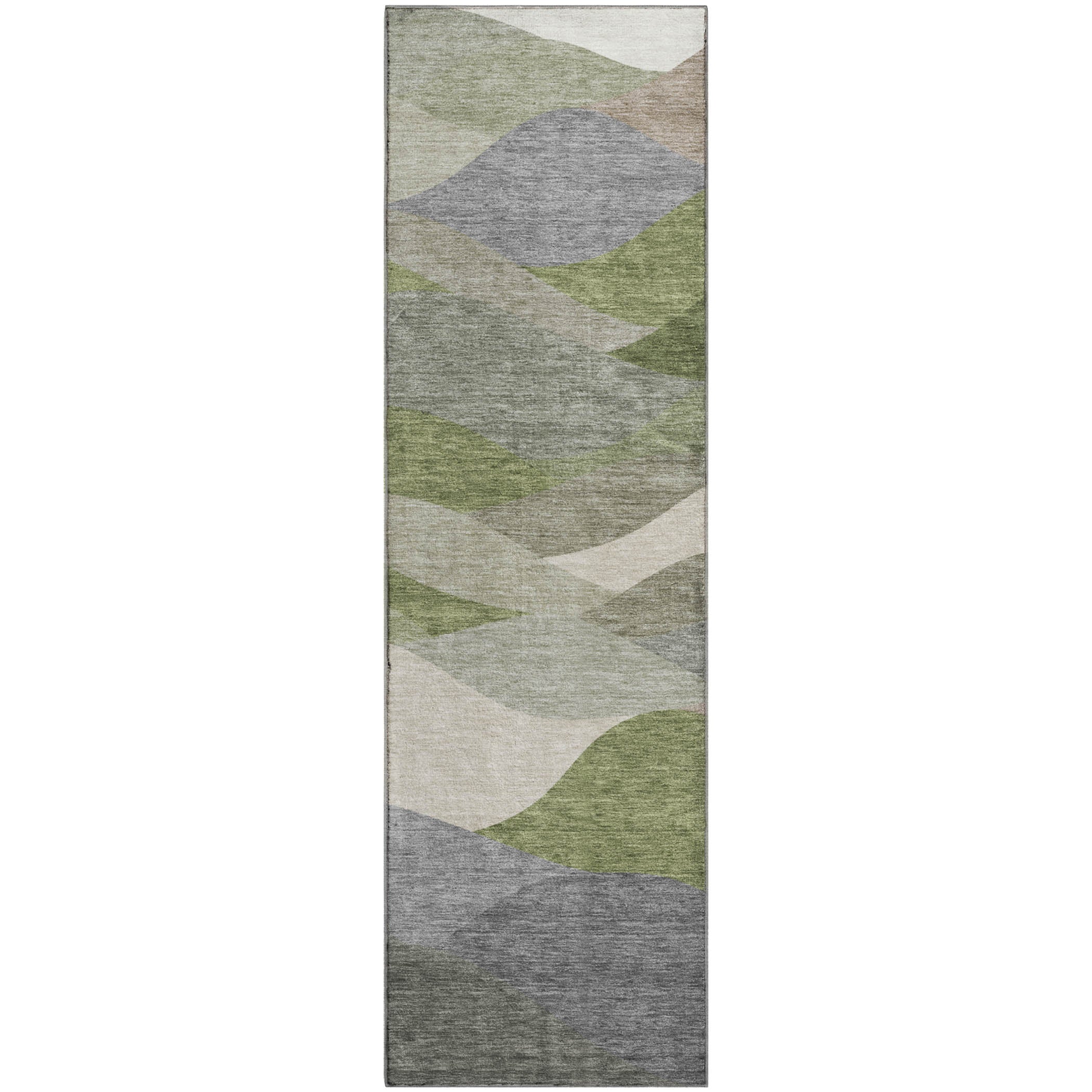Prague Machine Washable Transitional Green Rug 2'3" x 7'6" #shape_Runner
