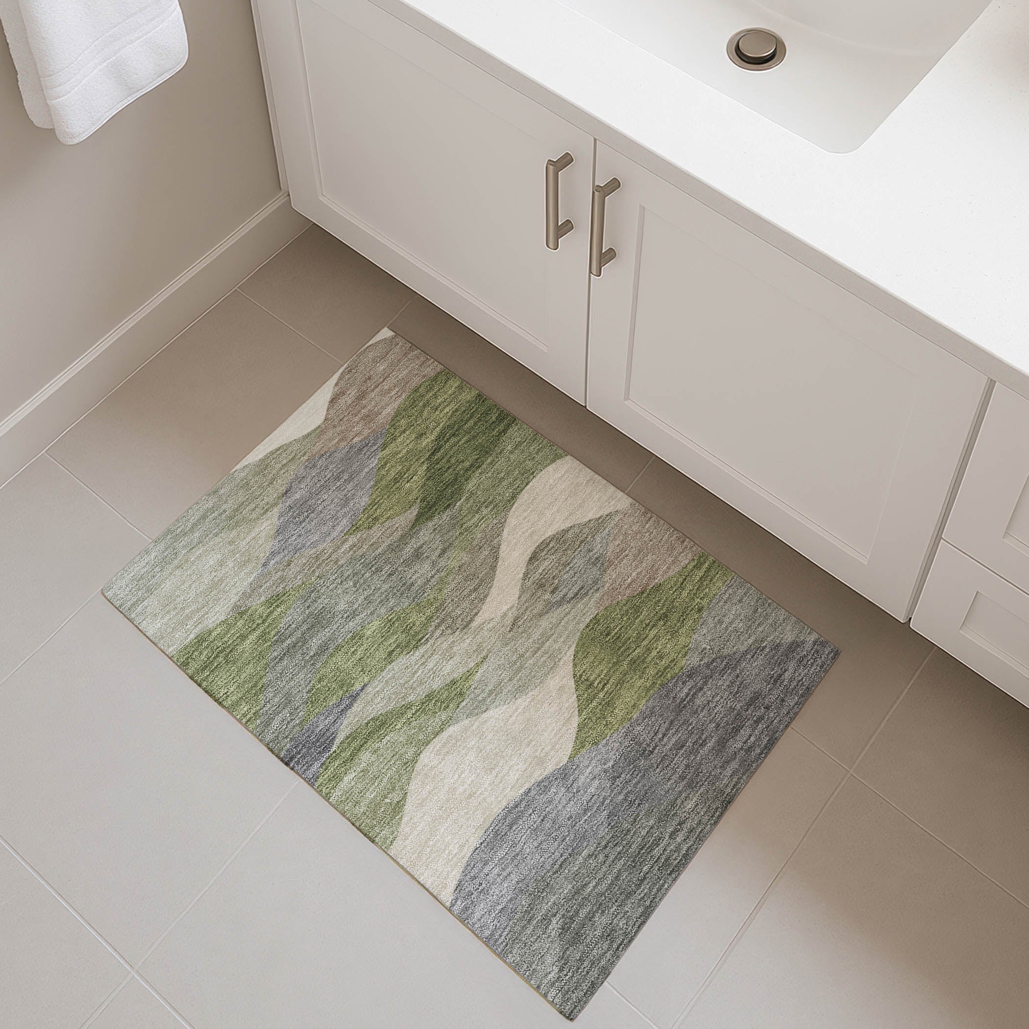 Prague Machine Washable Transitional Green Rug 1'8" x 2'6" #shape_Rectangle