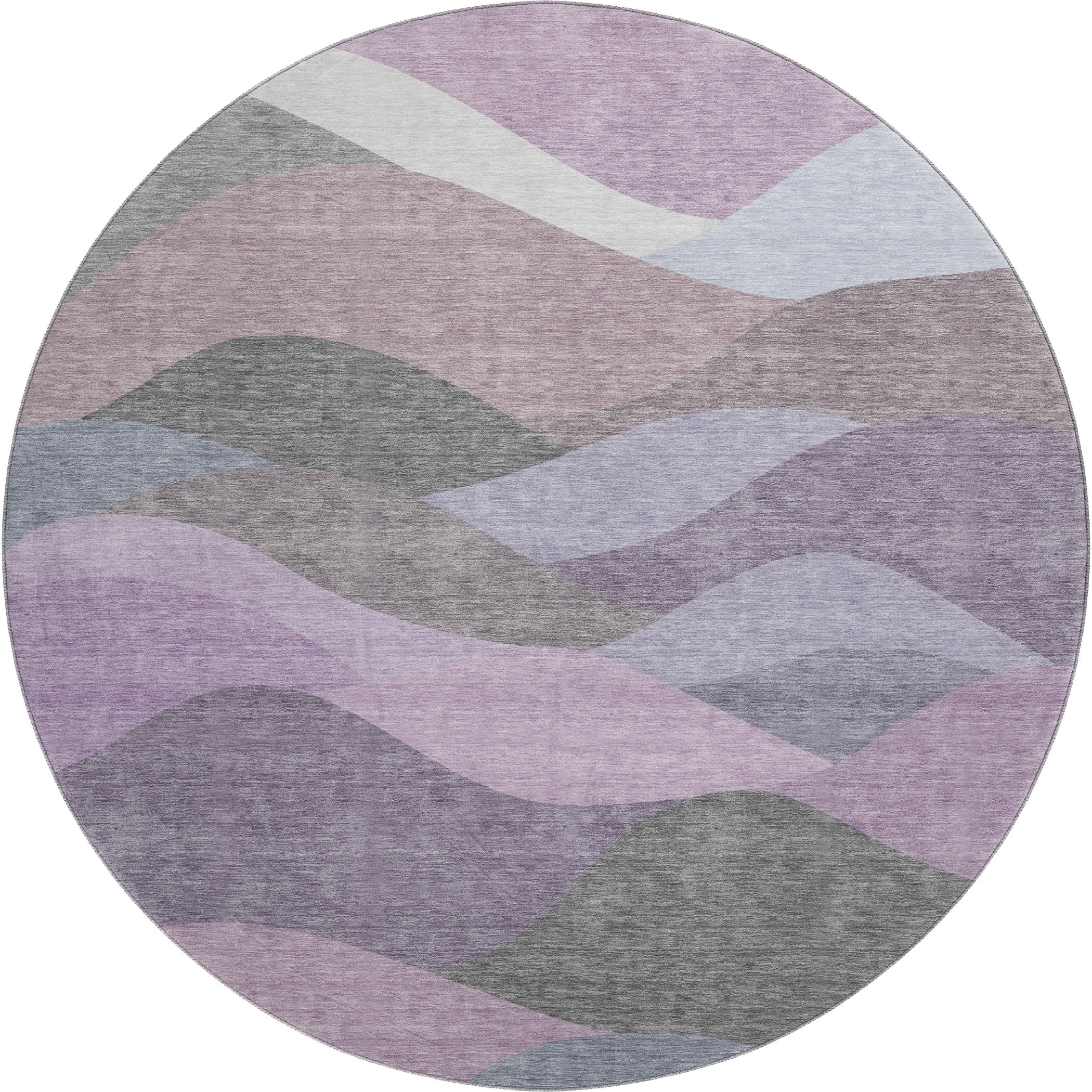 Prague Machine Washable Transitional Plum Purple Rug 8' x 8' #shape_Round