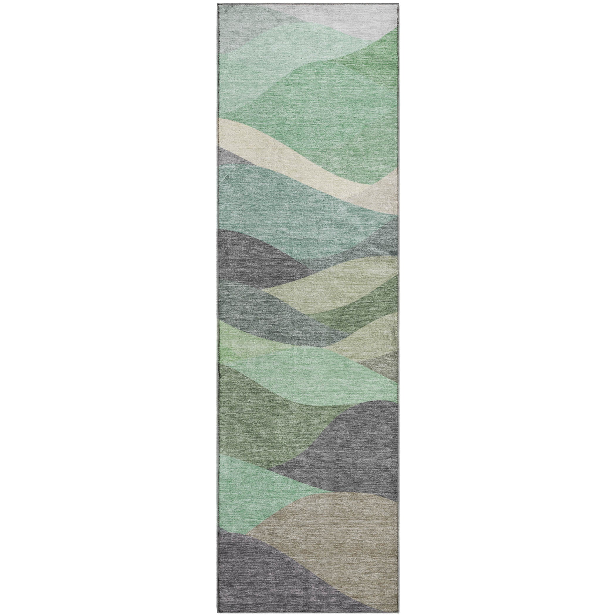 Prague Machine Washable Transitional Sage Green Rug 2'3" x 7'6" #shape_Runner