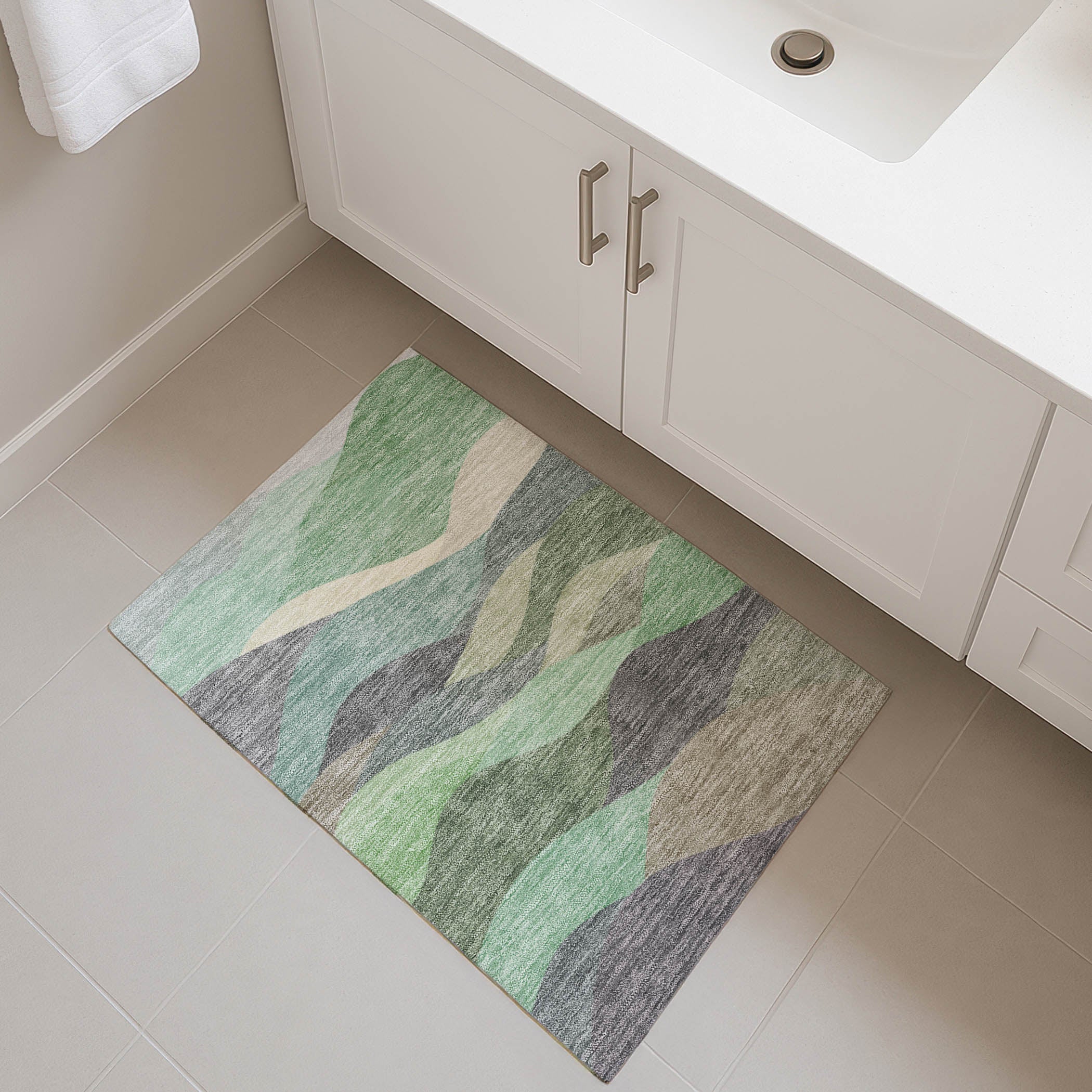 Prague Machine Washable Transitional Sage Green Rug 1'8" x 2'6" #shape_Rectangle