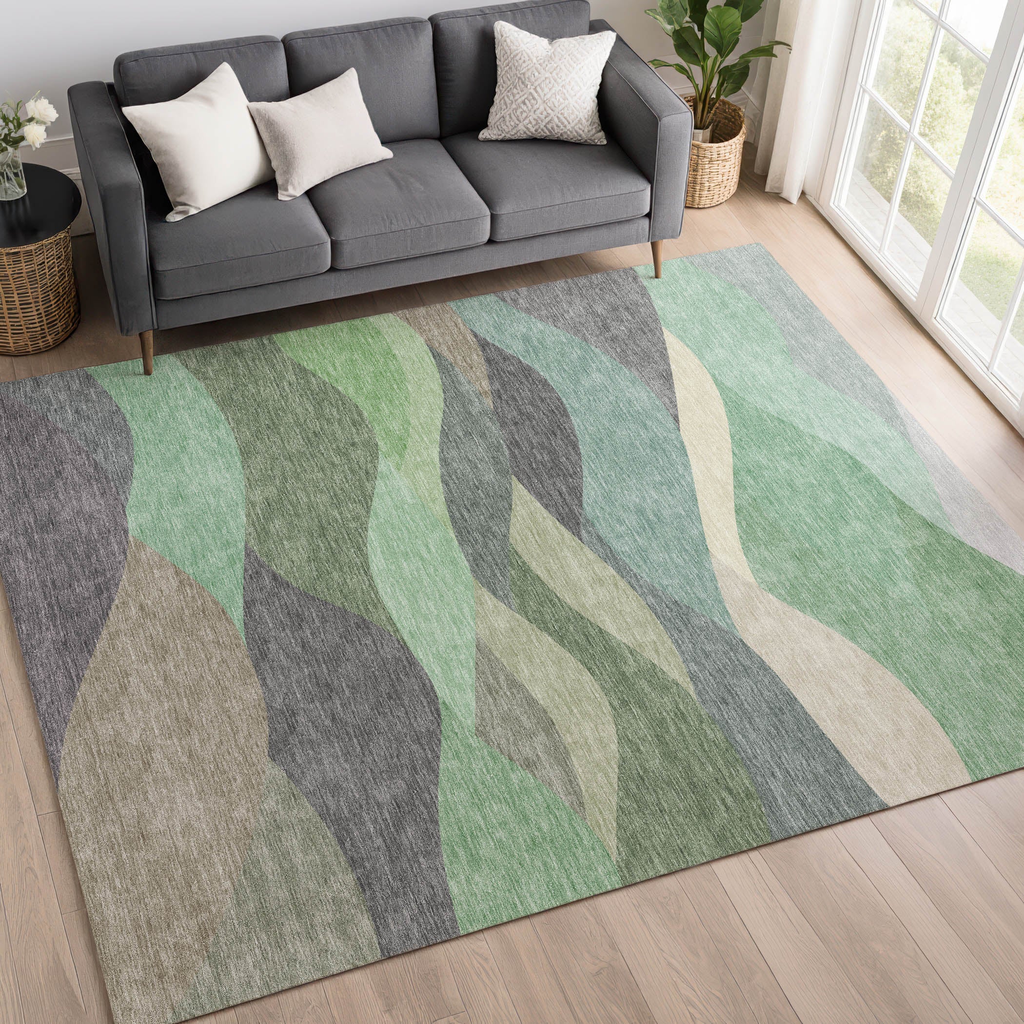 Prague Machine Washable Transitional Sage Green Rug 3' x 5' #shape_Rectangle