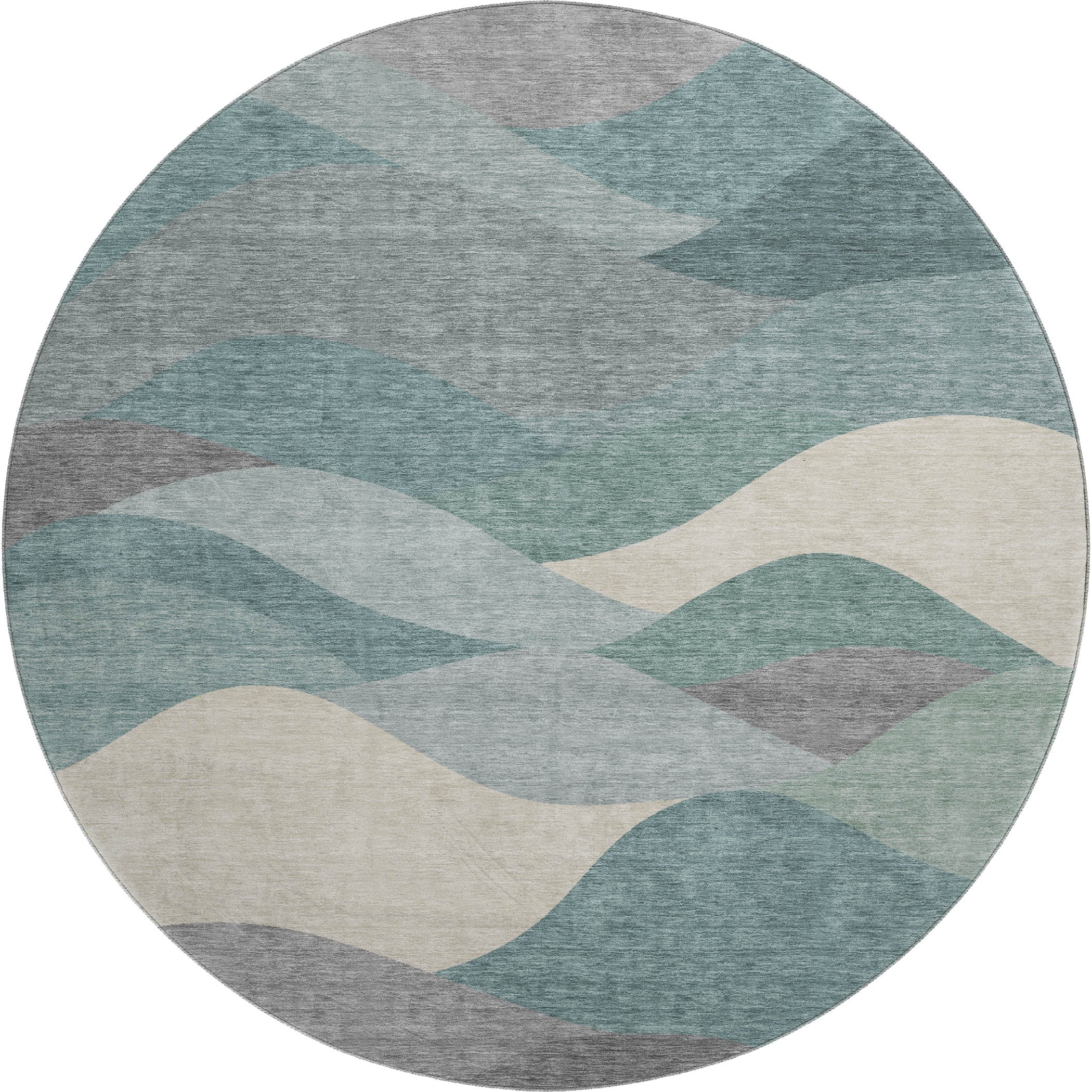 Prague Machine Washable Transitional Teal Rug 8' x 8' #shape_Round