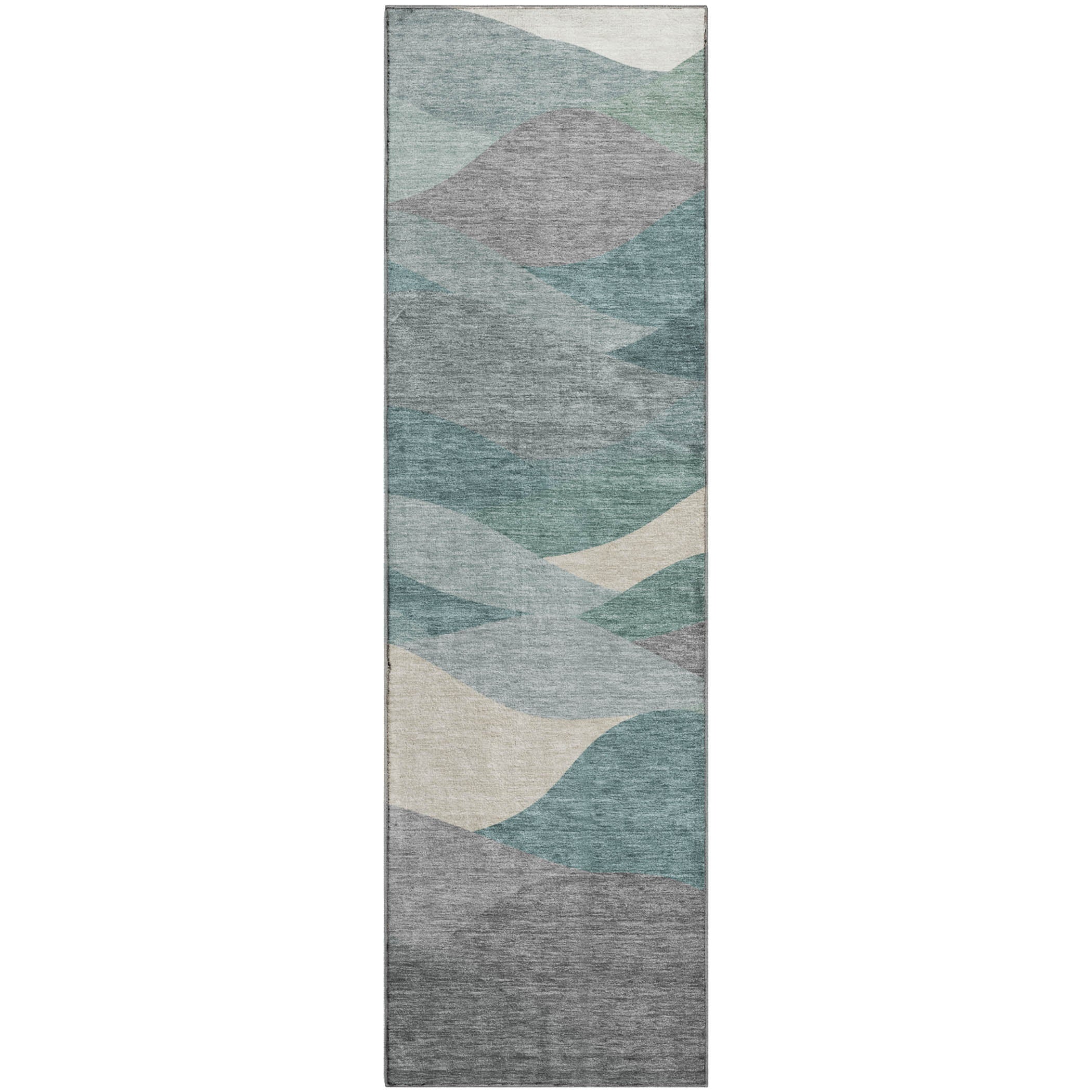 Prague Machine Washable Transitional Teal Rug 2'3" x 7'6" #shape_Runner