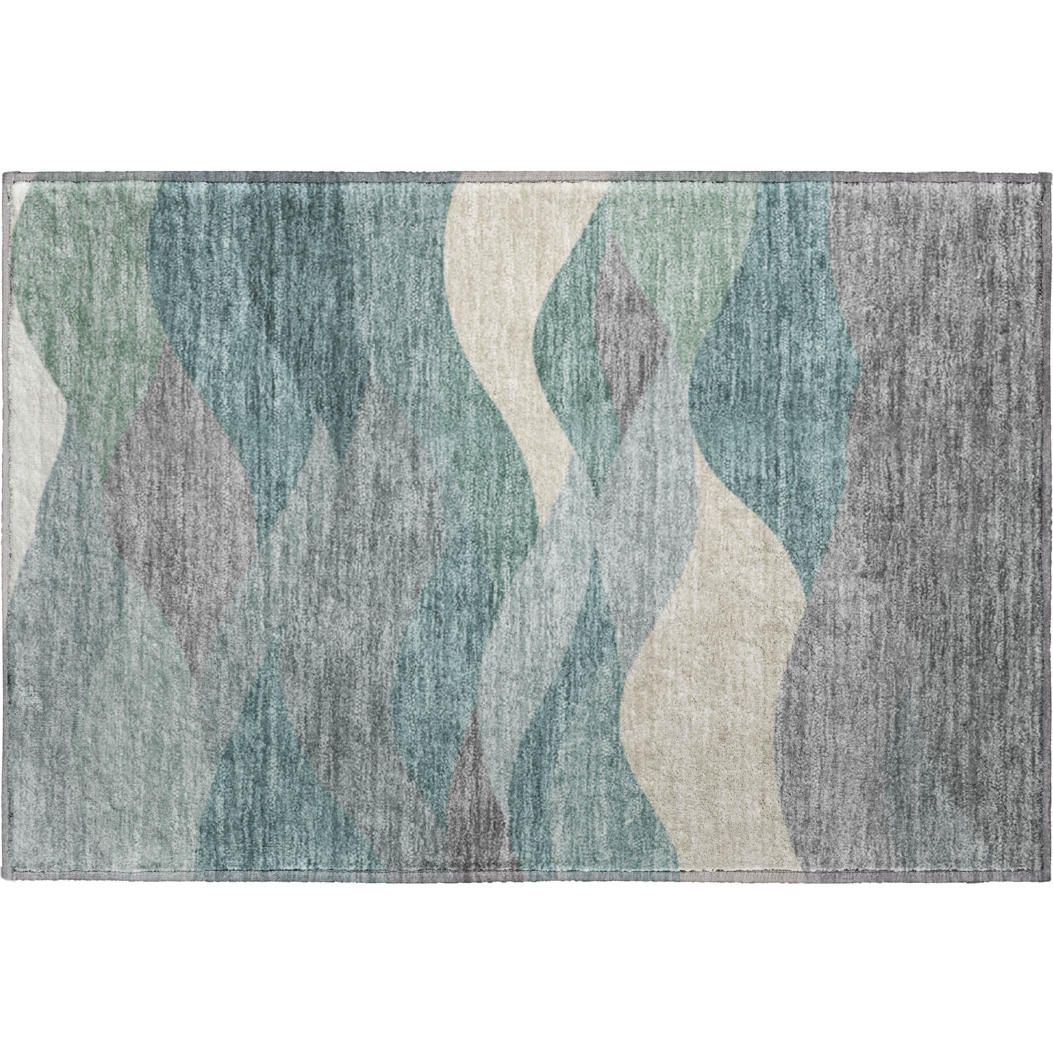 Prague Machine Washable Transitional Teal Rug 1'8" x 2'6" #shape_Rectangle