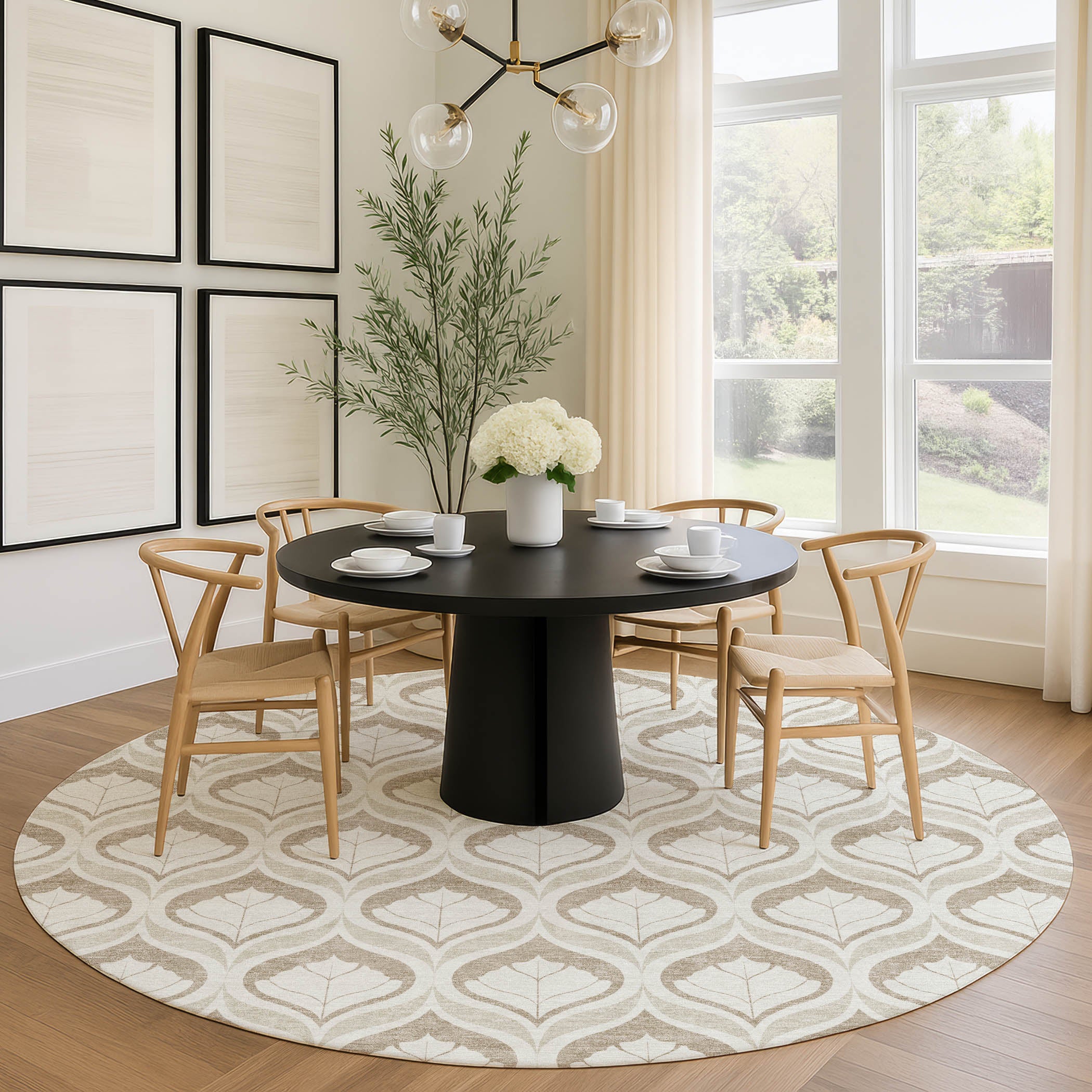 Bergen Machine Washable Transitional Beige Brown Rug 8' x 8' #shape_Round