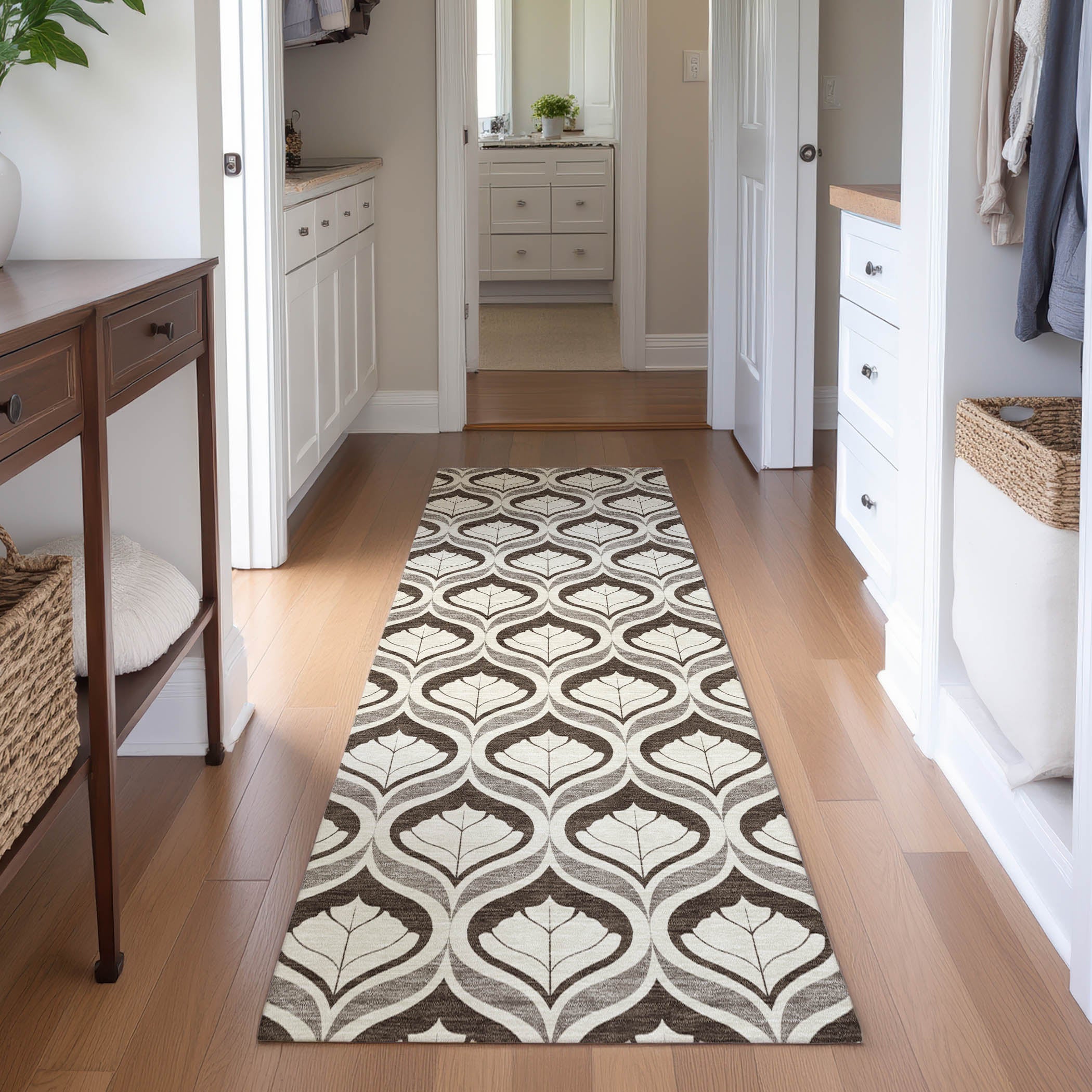 Bergen Machine Washable Transitional Brown Rug 2'3" x 7'6" #shape_Runner