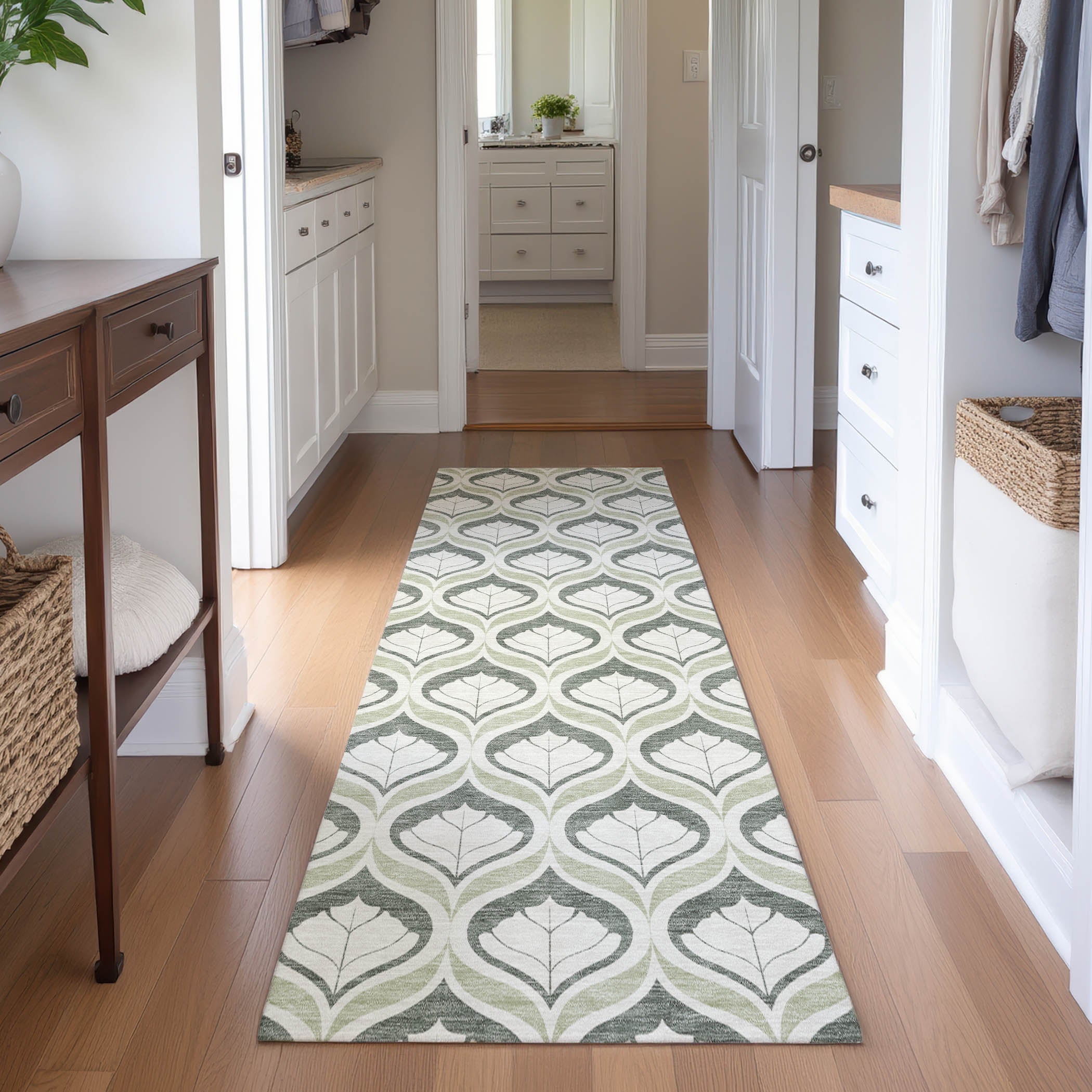 Bergen Machine Washable Transitional Celery Green Rug 2'3" x 7'6" #shape_Runner