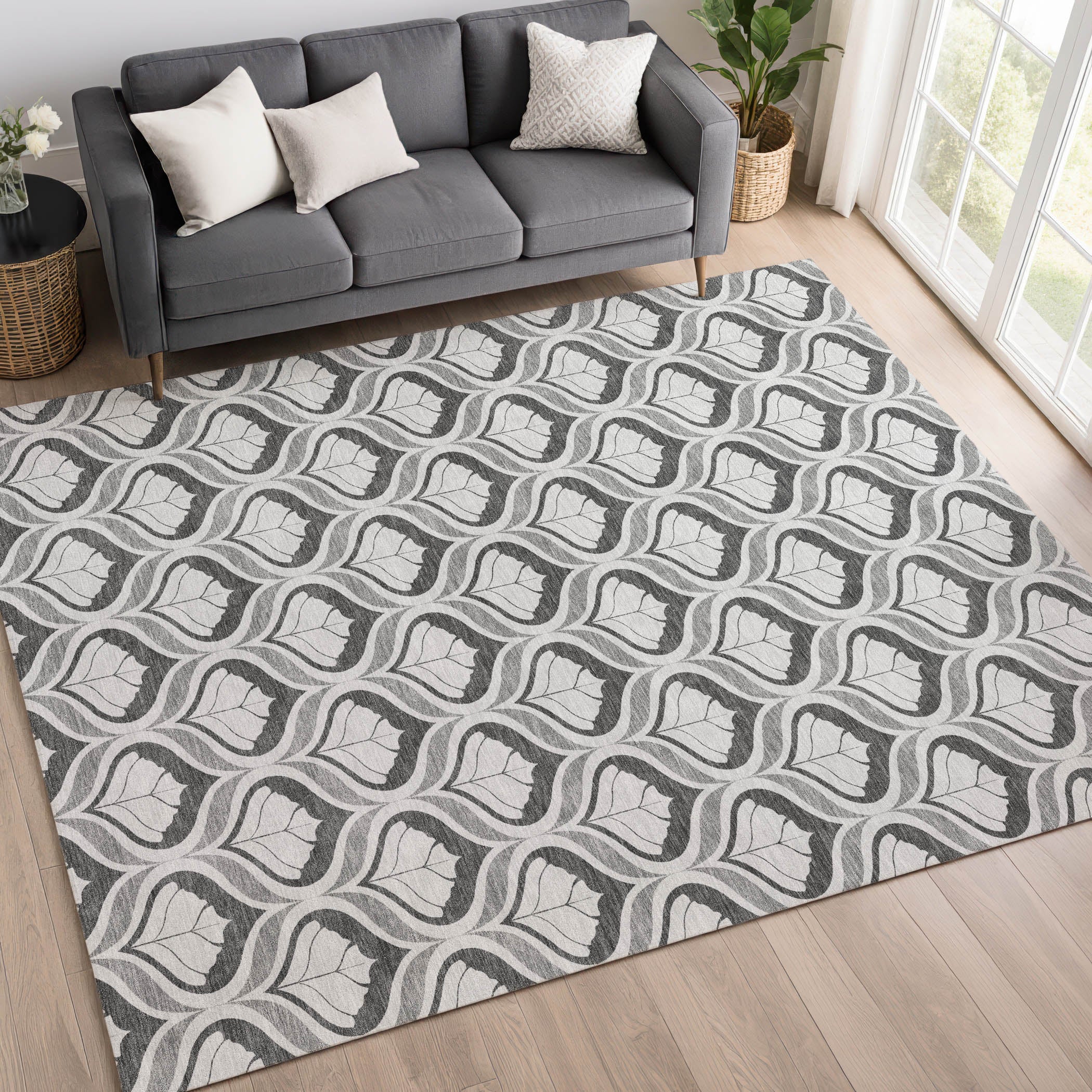 Bergen Machine Washable Transitional Charcoal Gray Rug 3' x 5' #shape_Rectangle
