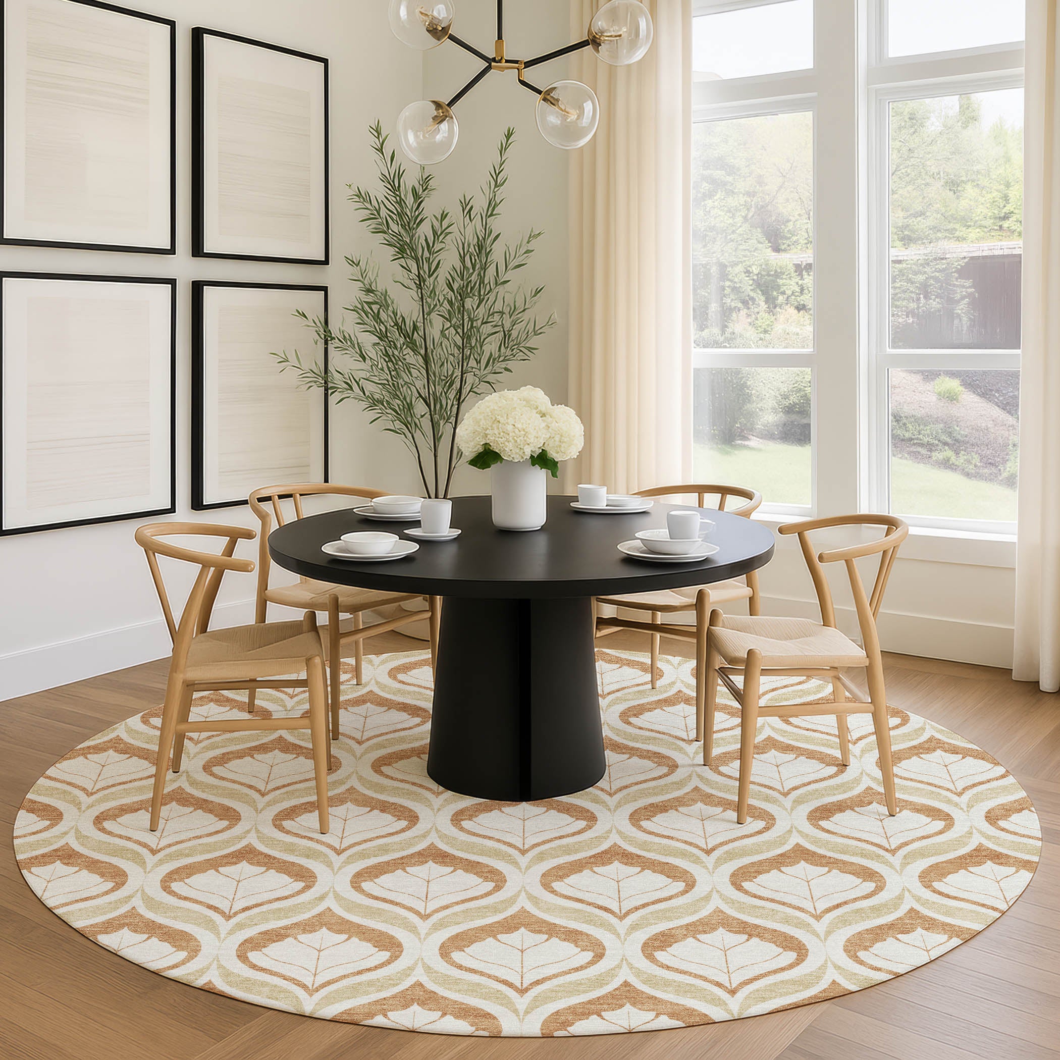 Bergen Machine Washable Transitional Copper Orange Rug 8' x 8' #shape_Round