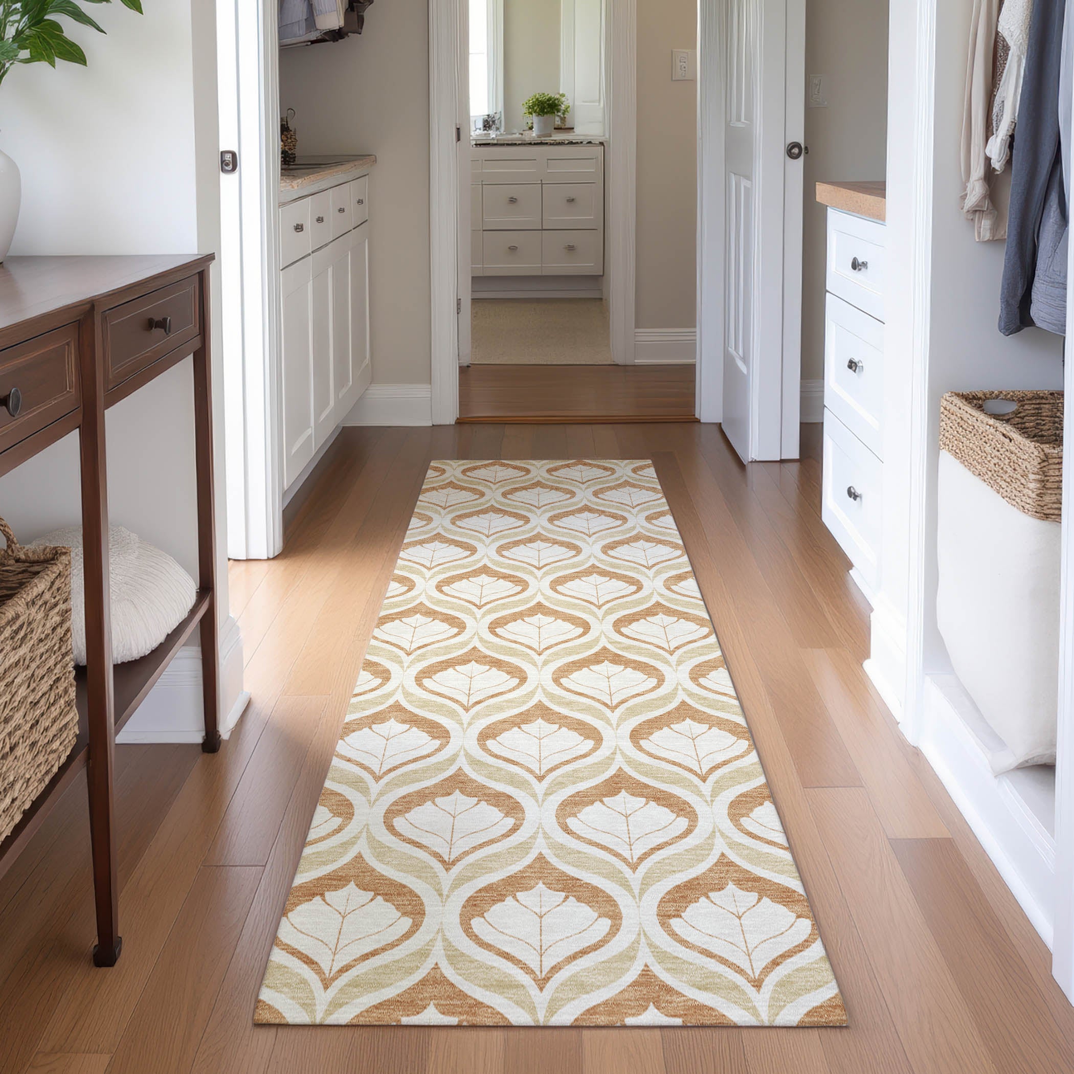 Bergen Machine Washable Transitional Copper Orange Rug 2'3" x 7'6" #shape_Runner