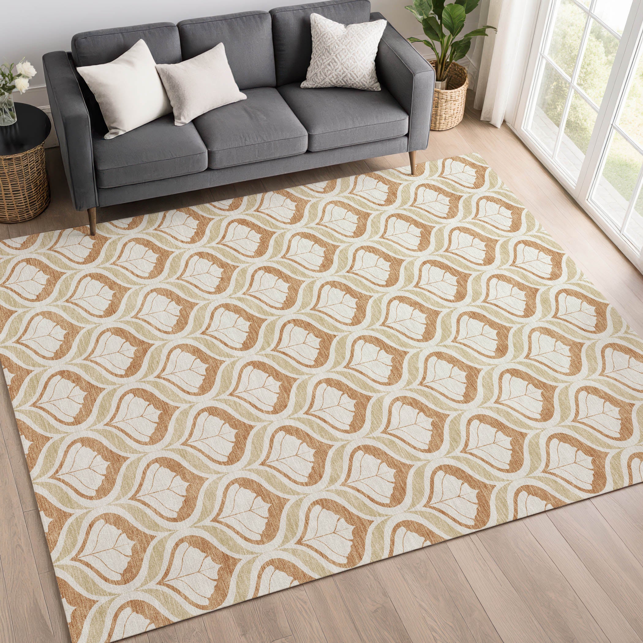 Bergen Machine Washable Transitional Copper Orange Rug 3' x 5' #shape_Rectangle