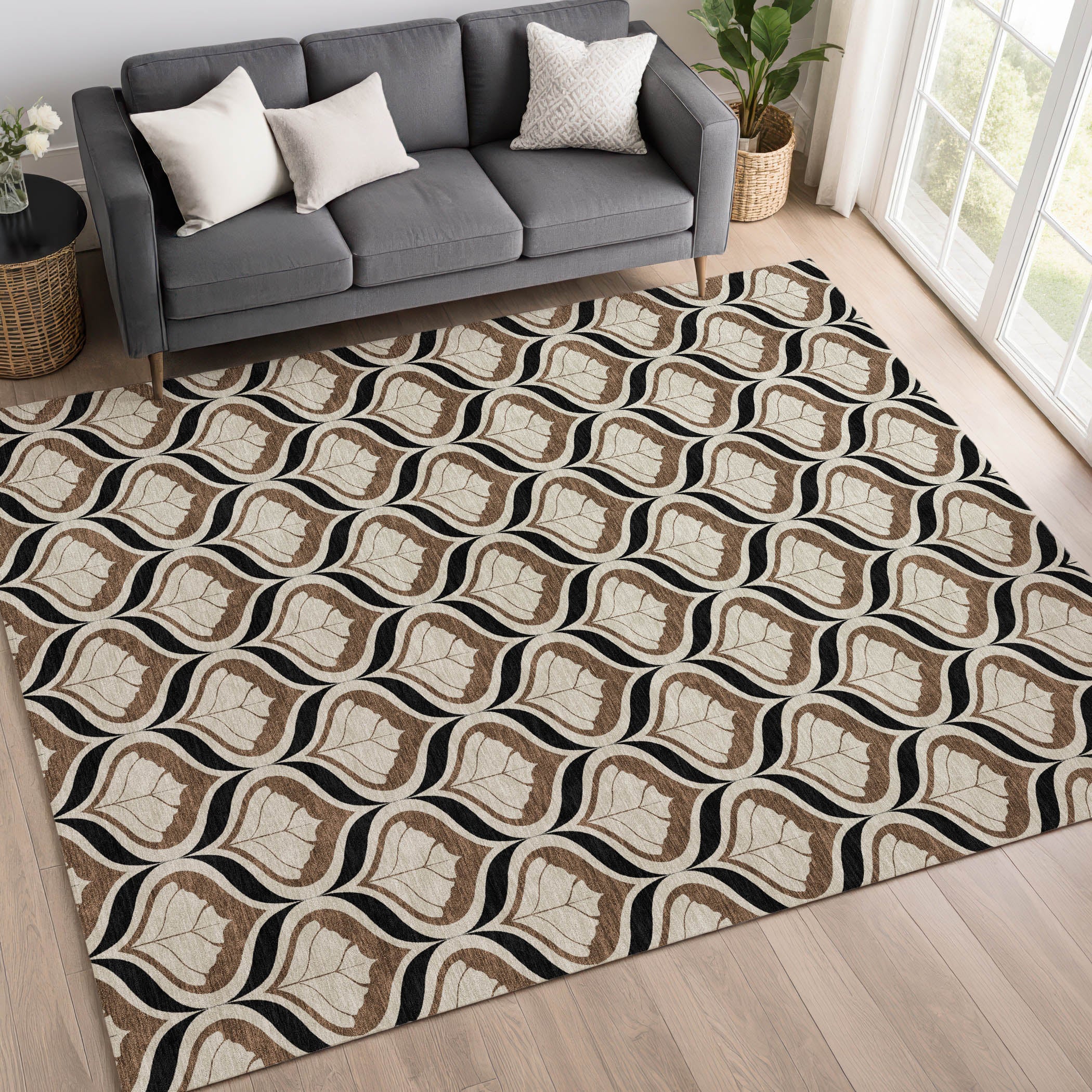 Bergen Machine Washable Transitional Fudge Brown Rug 3' x 5' #shape_Rectangle