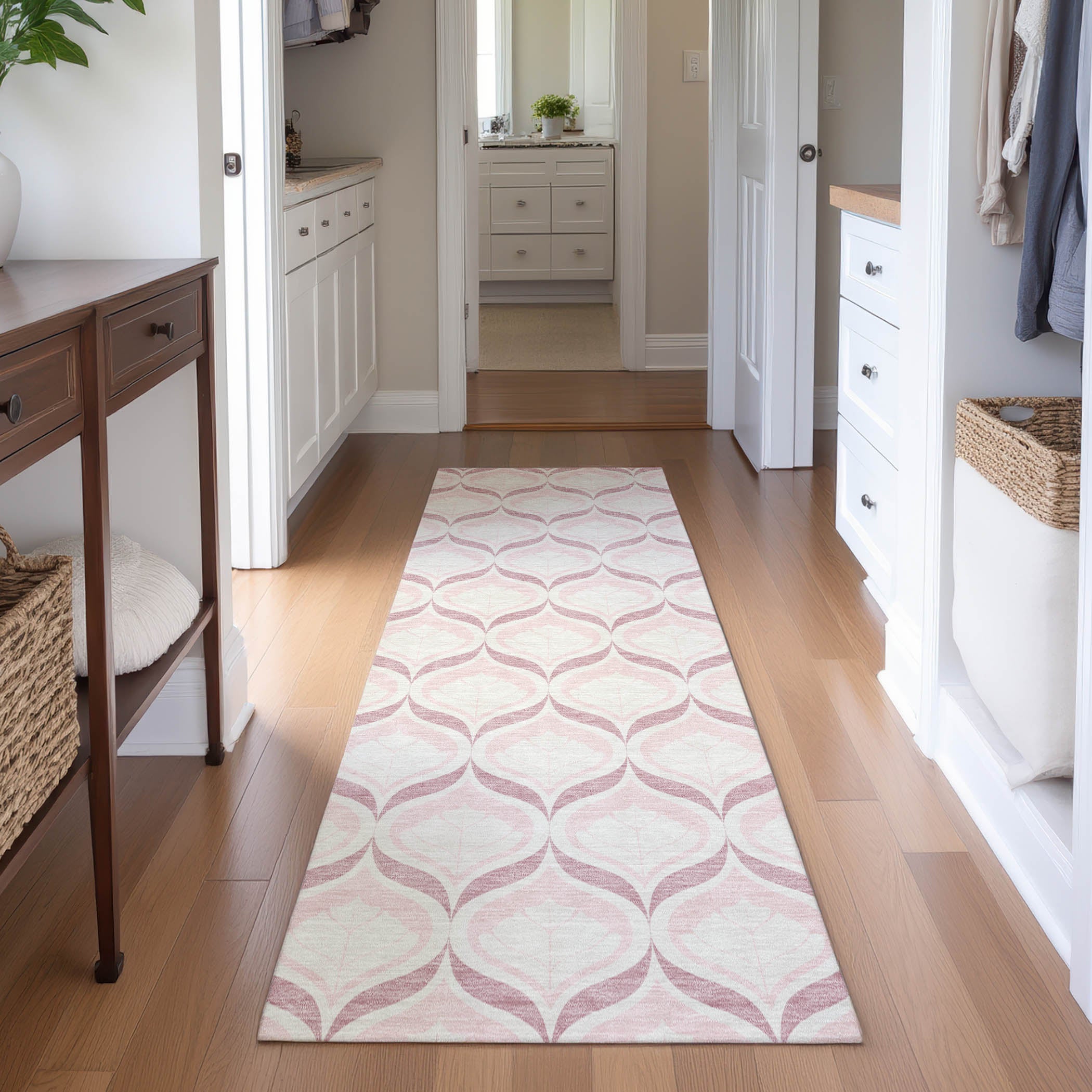 Bergen Machine Washable Transitional Pink Rug 2'3" x 7'6" #shape_Runner