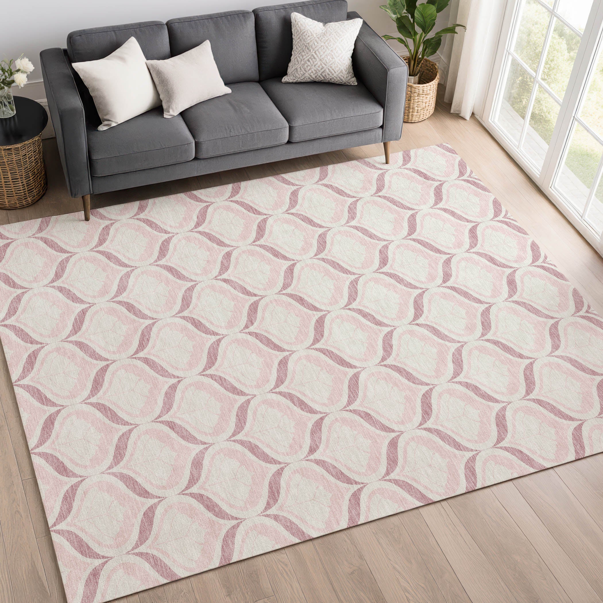 Bergen Machine Washable Transitional Pink Rug 3' x 5' #shape_Rectangle
