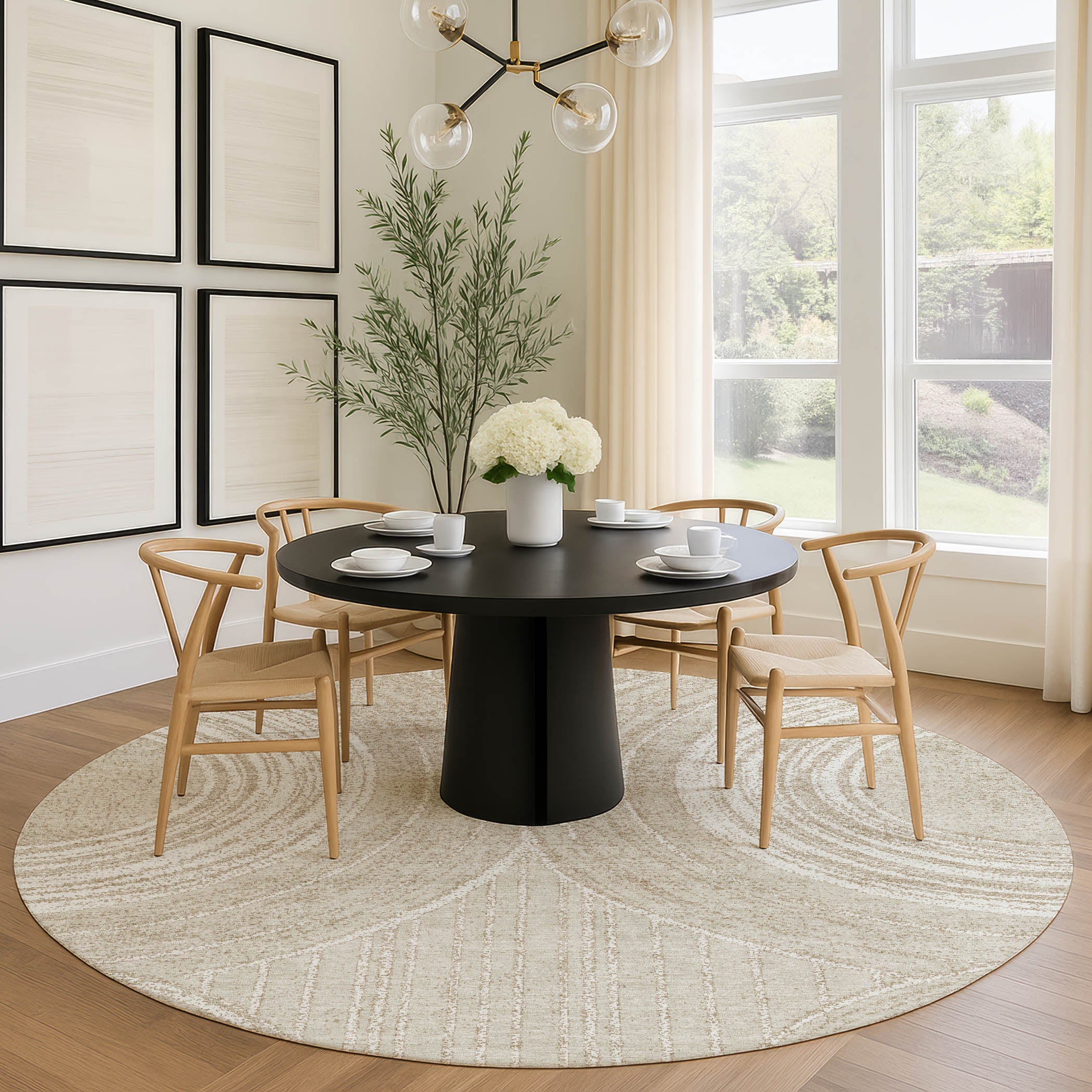 Reykjavik Machine Washable Transitional Beige Brown Rug 8' x 8' #shape_Round
