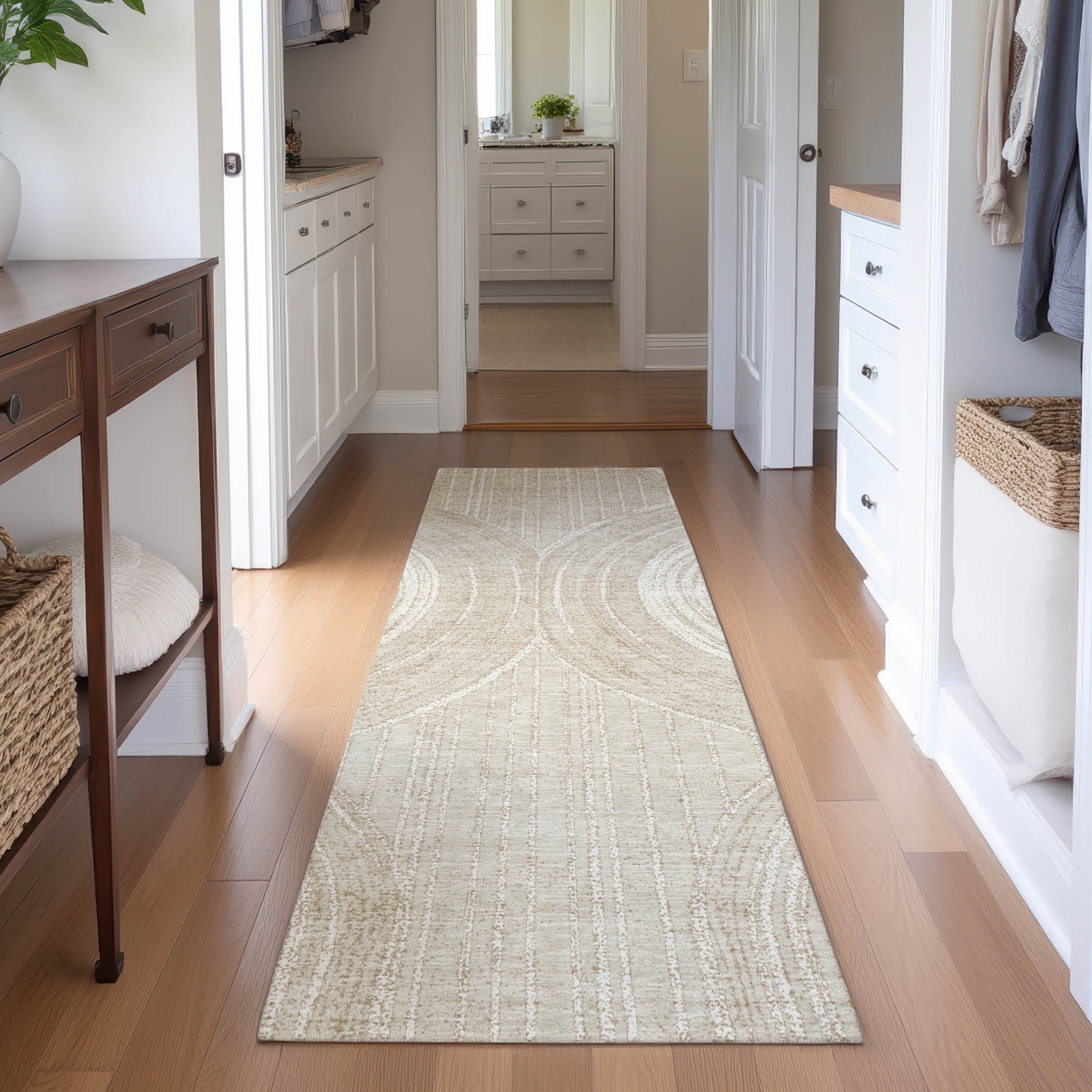 Reykjavik Machine Washable Transitional Beige Brown Rug 2'3" x 7'6" #shape_Runner