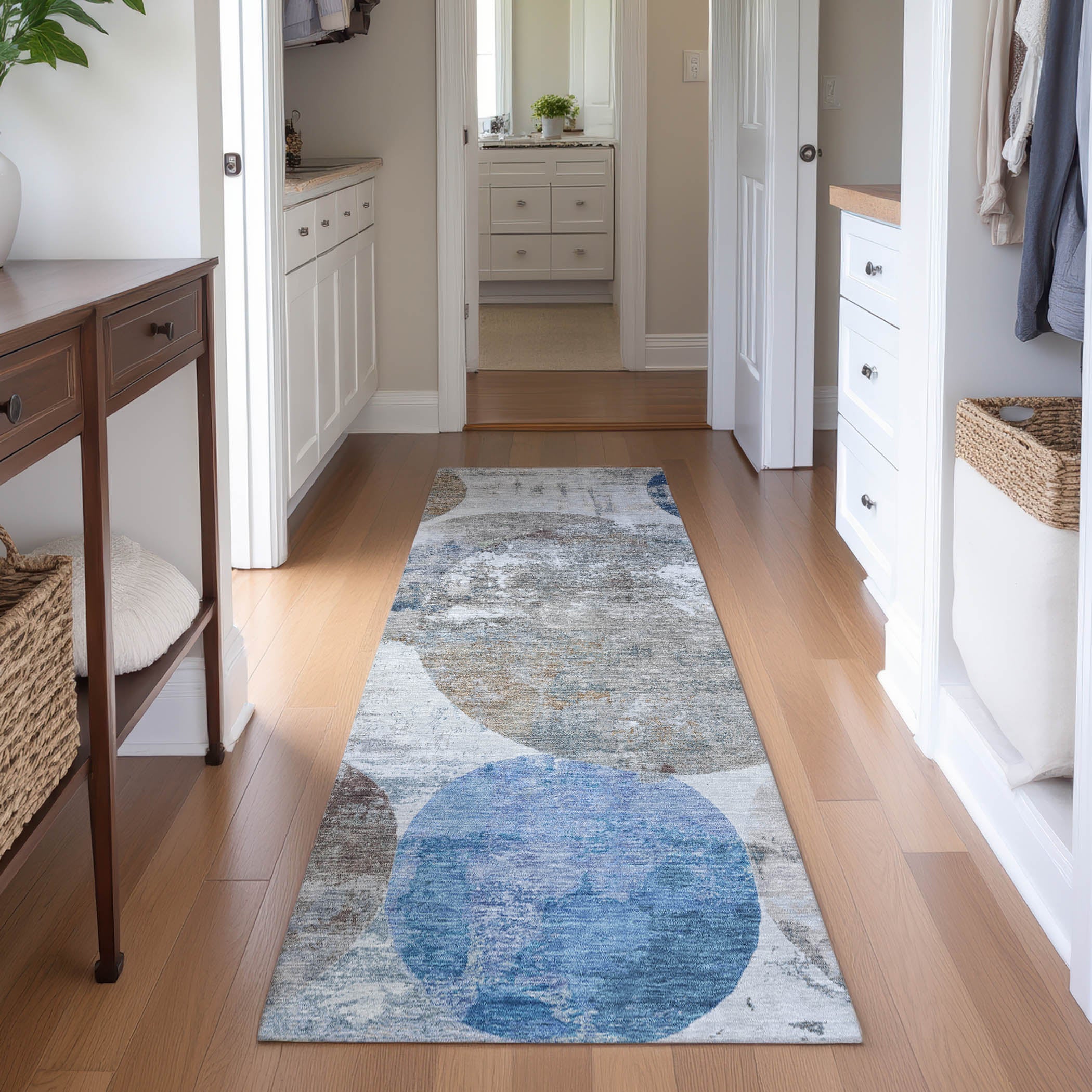 Sintra Machine Washable Transitional Blue Rug 2'3" x 7'6" #shape_Runner