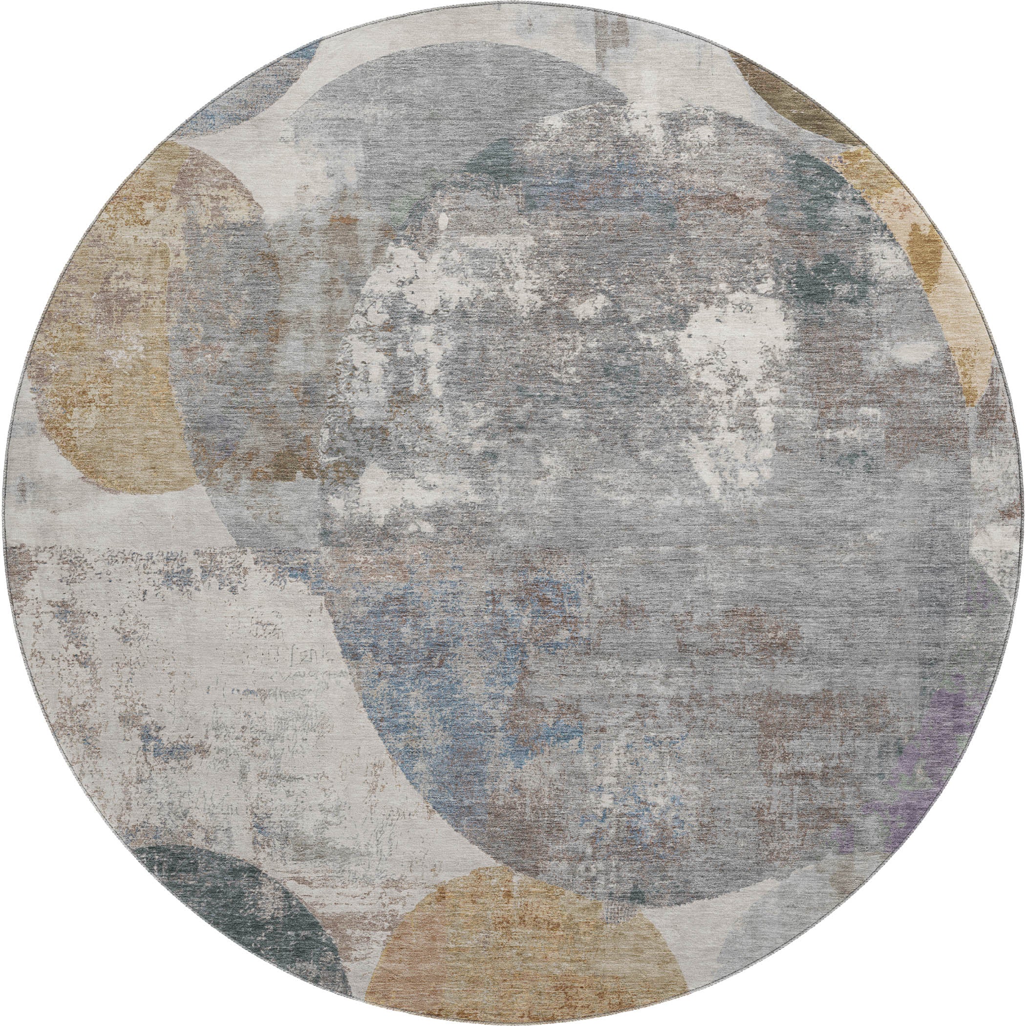 Sintra Machine Washable Transitional Khaki Brown Rug 8' x 8' #shape_Round