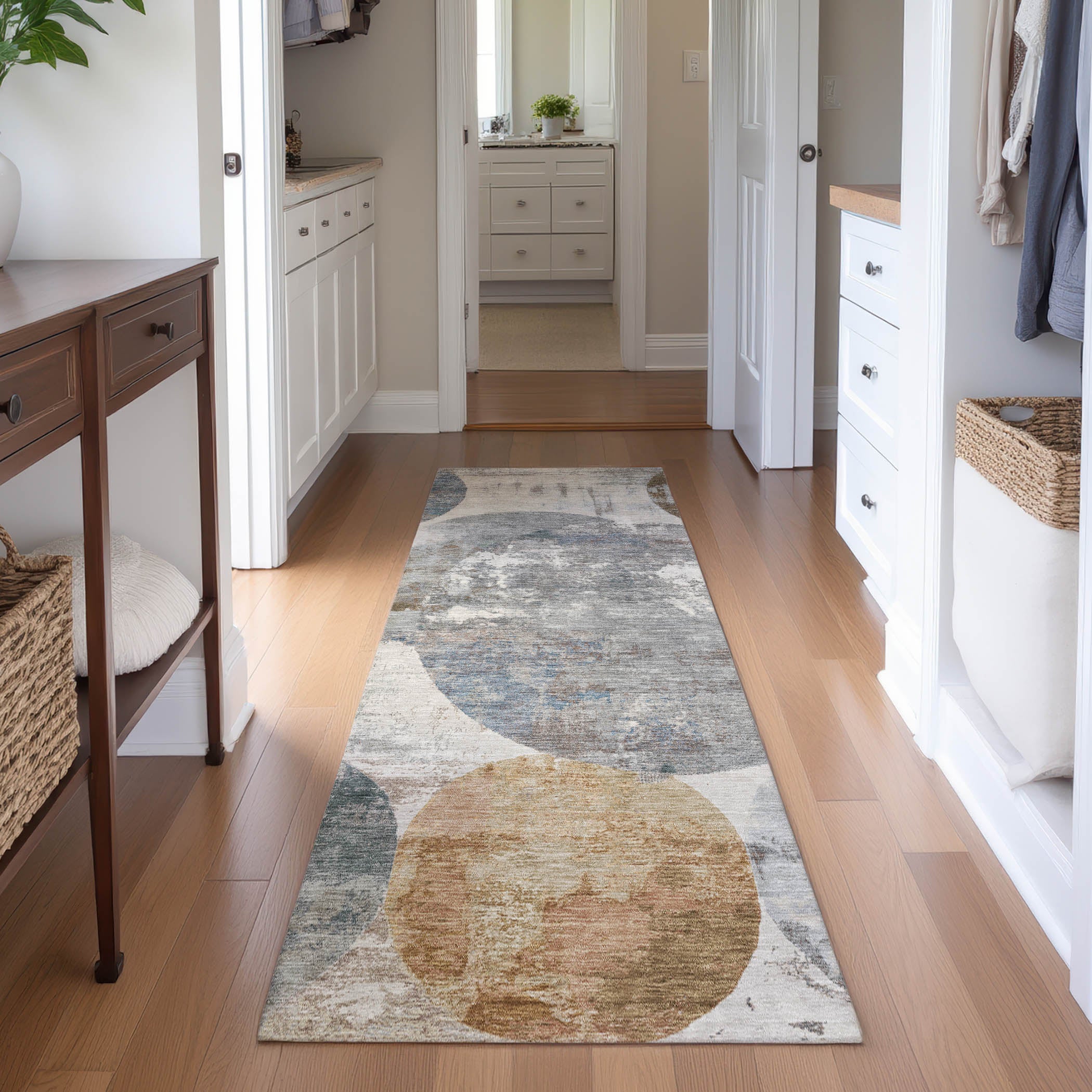 Sintra Machine Washable Transitional Khaki Brown Rug 2'3" x 7'6" #shape_Runner