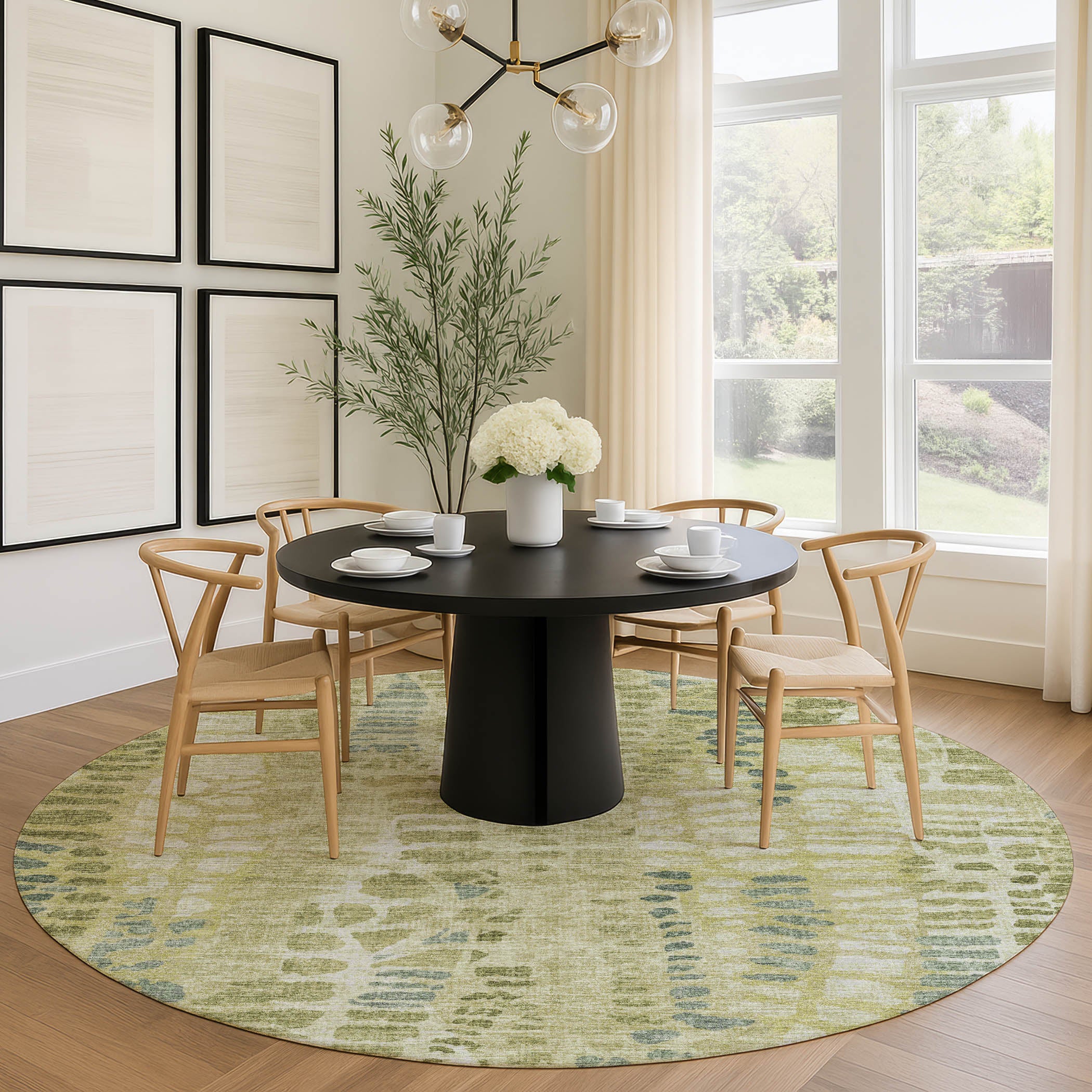 Montevideo Machine Washable Transitional Aloe Green Rug 8' x 8' #shape_Round