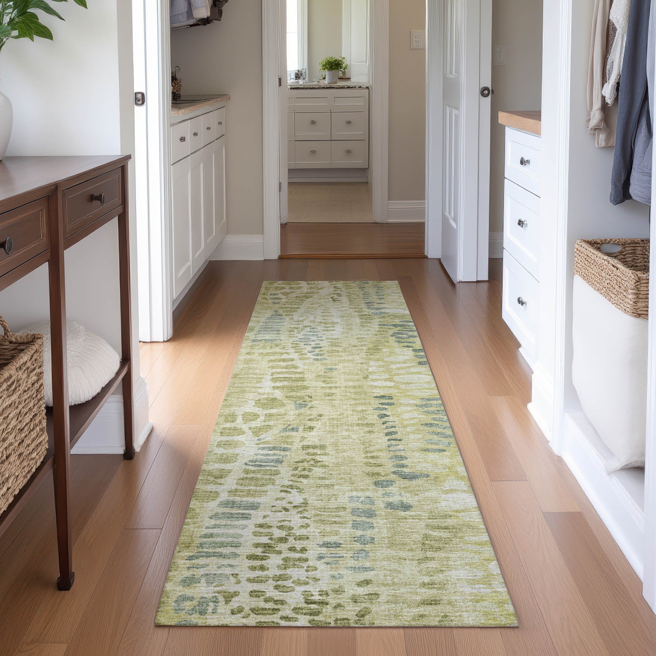 Montevideo Machine Washable Transitional Aloe Green Rug 2'3" x 7'6" #shape_Runner