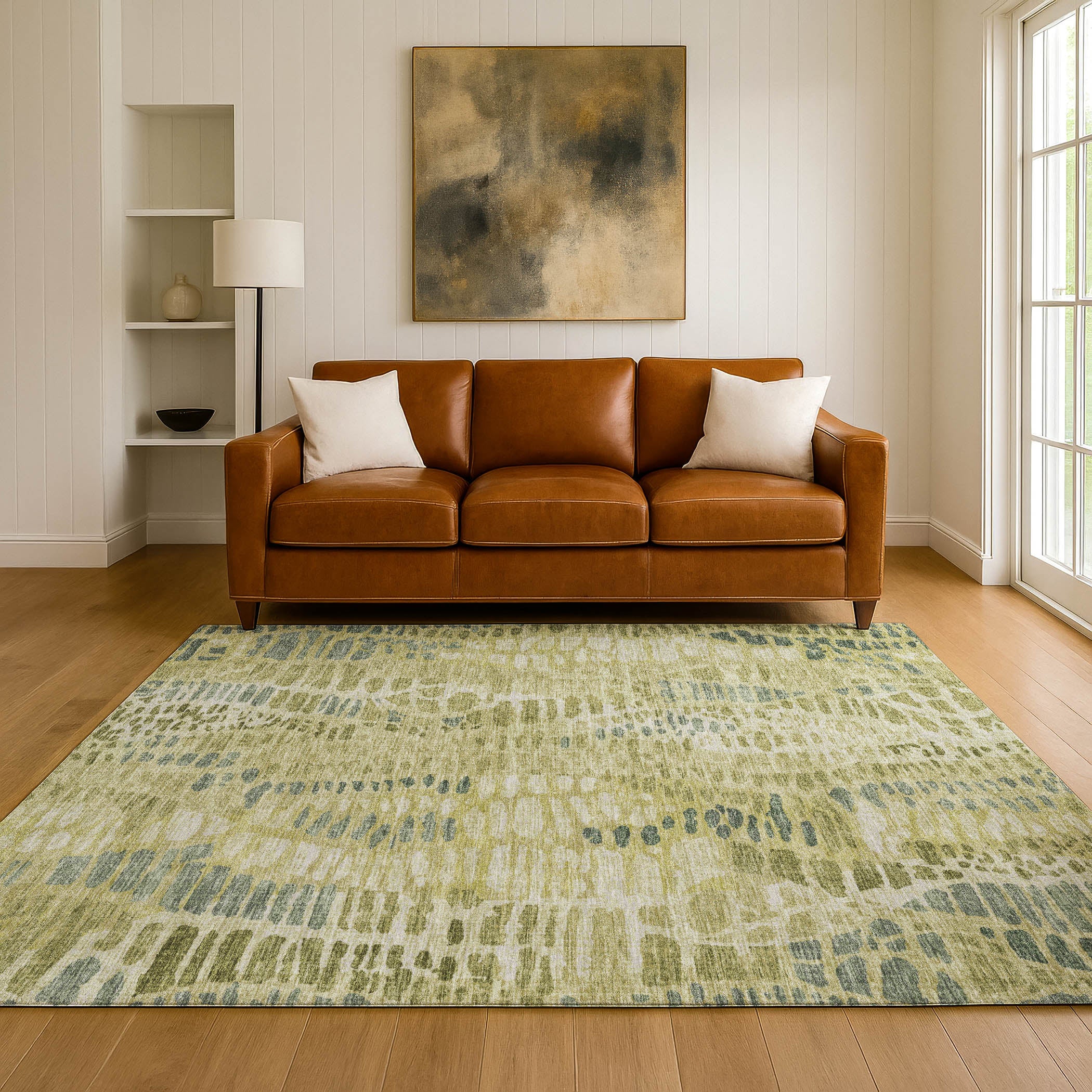 Montevideo Machine Washable Transitional Aloe Green Rug 3' x 5' #shape_Rectangle