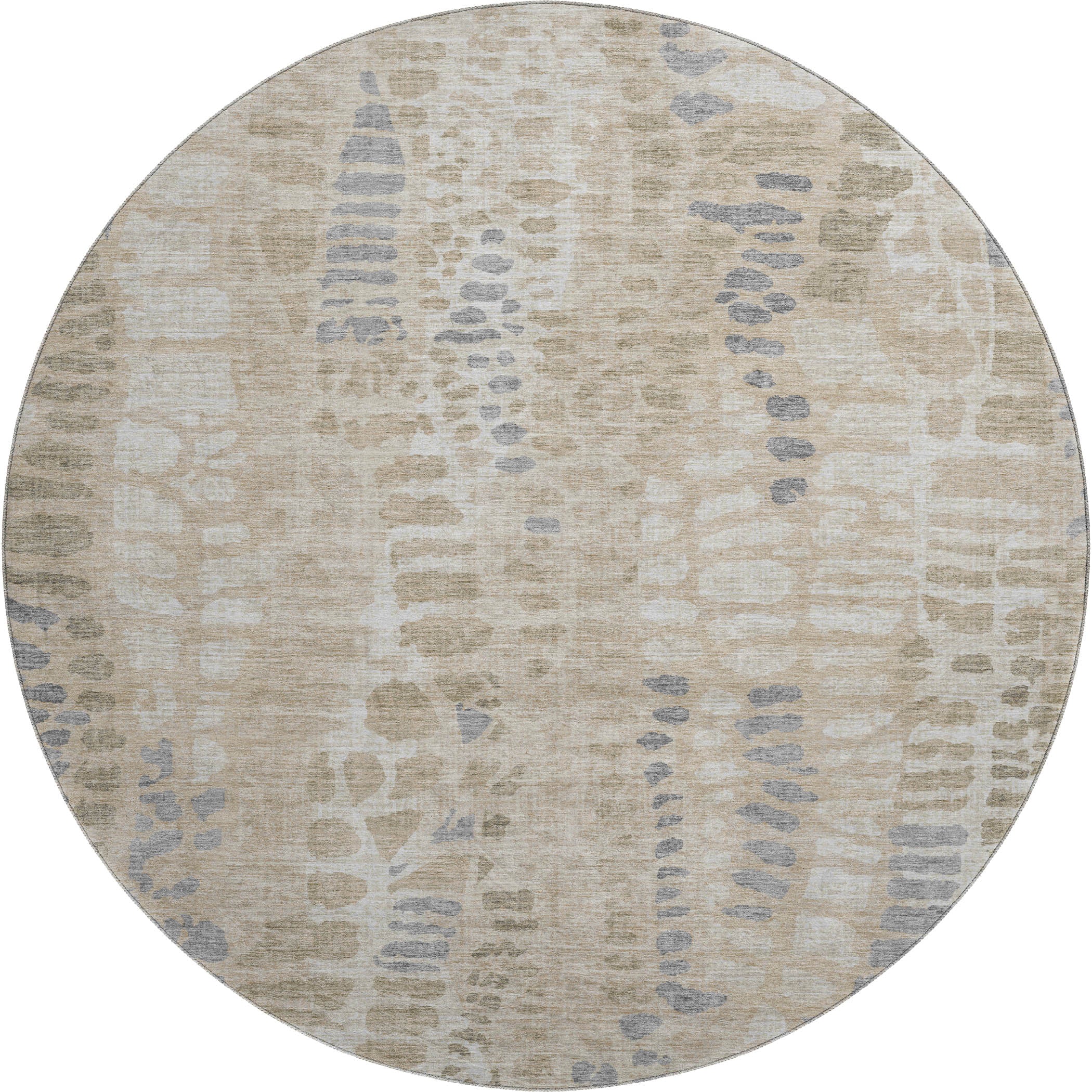 Montevideo Machine Washable Transitional Beige Brown Rug 8' x 8' #shape_Round