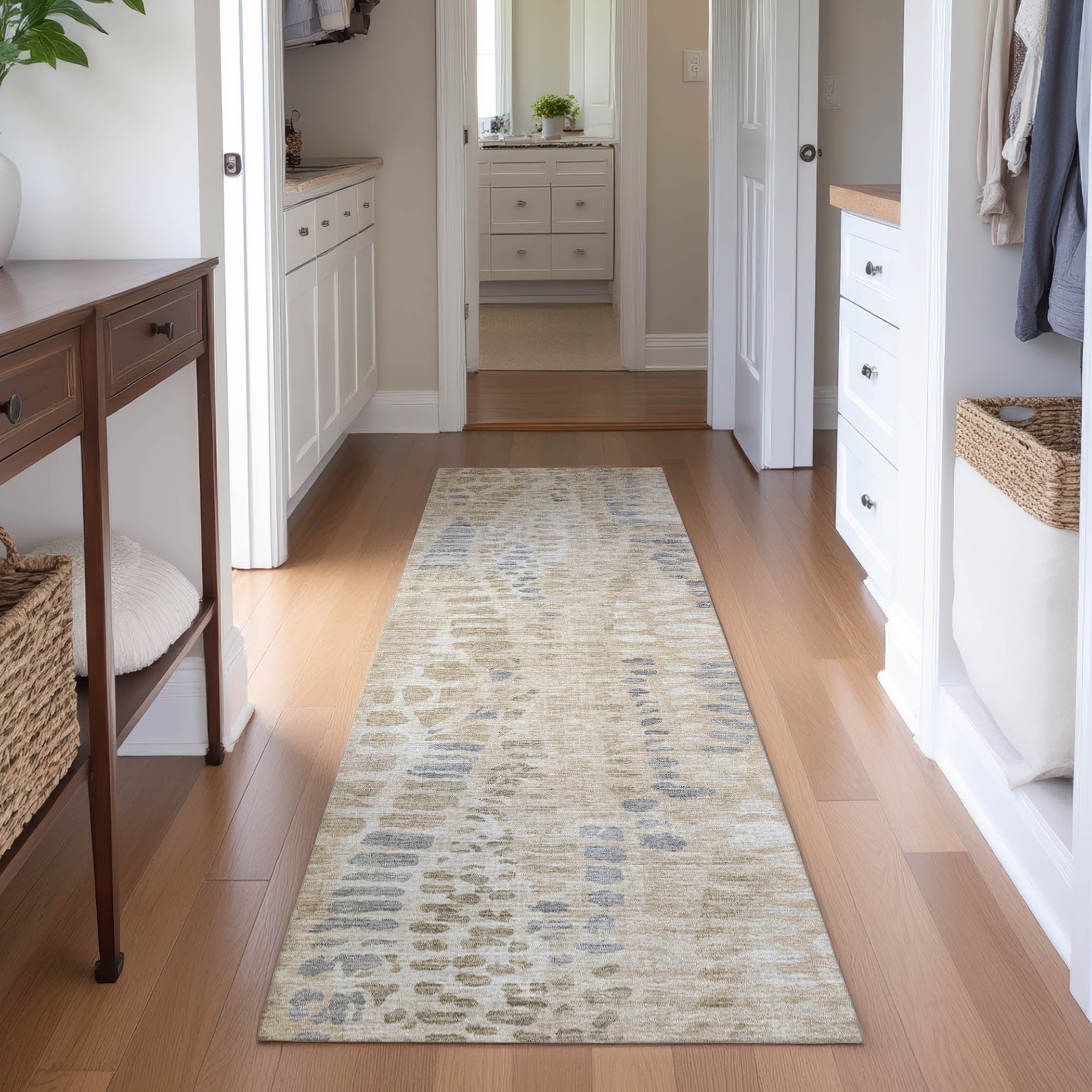 Montevideo Machine Washable Transitional Beige Brown Rug 2'3" x 7'6" #shape_Runner