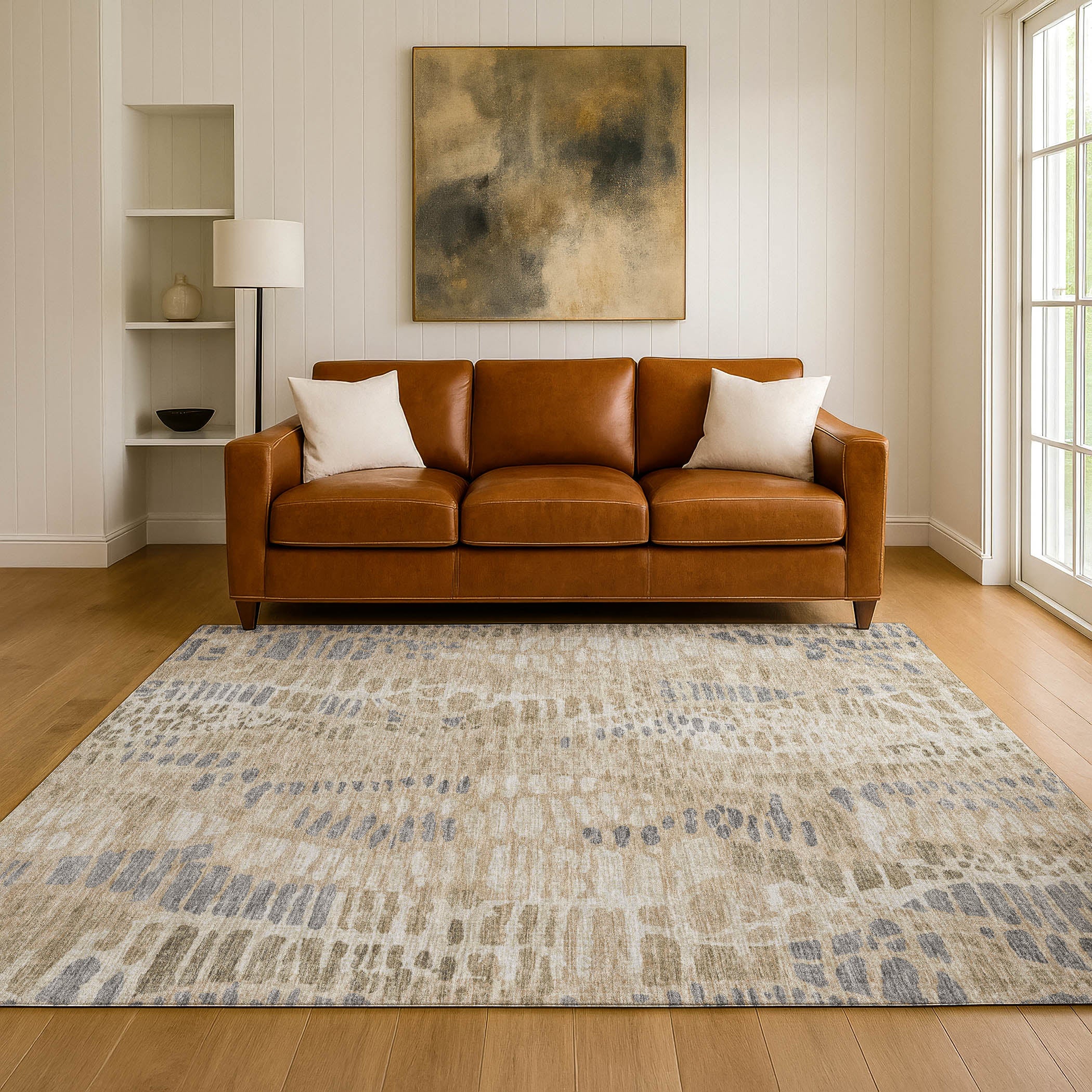 Montevideo Machine Washable Transitional Beige Brown Rug 3' x 5' #shape_Rectangle