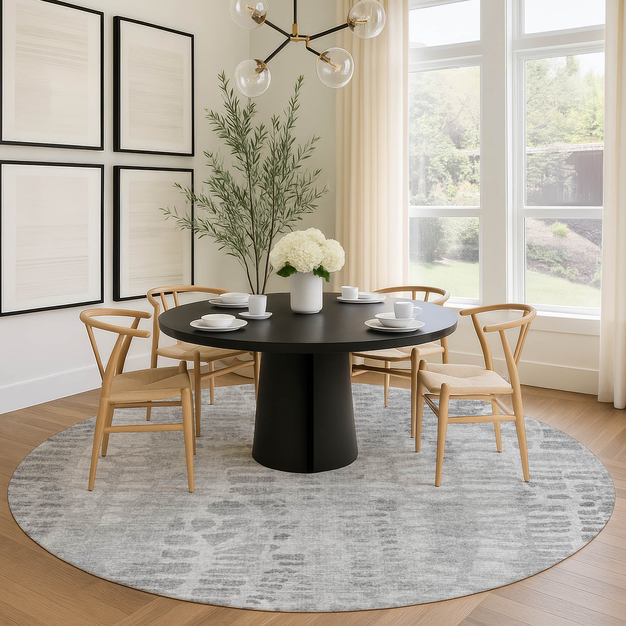 Montevideo Machine Washable Transitional Gray Rug 8' x 8' #shape_Round