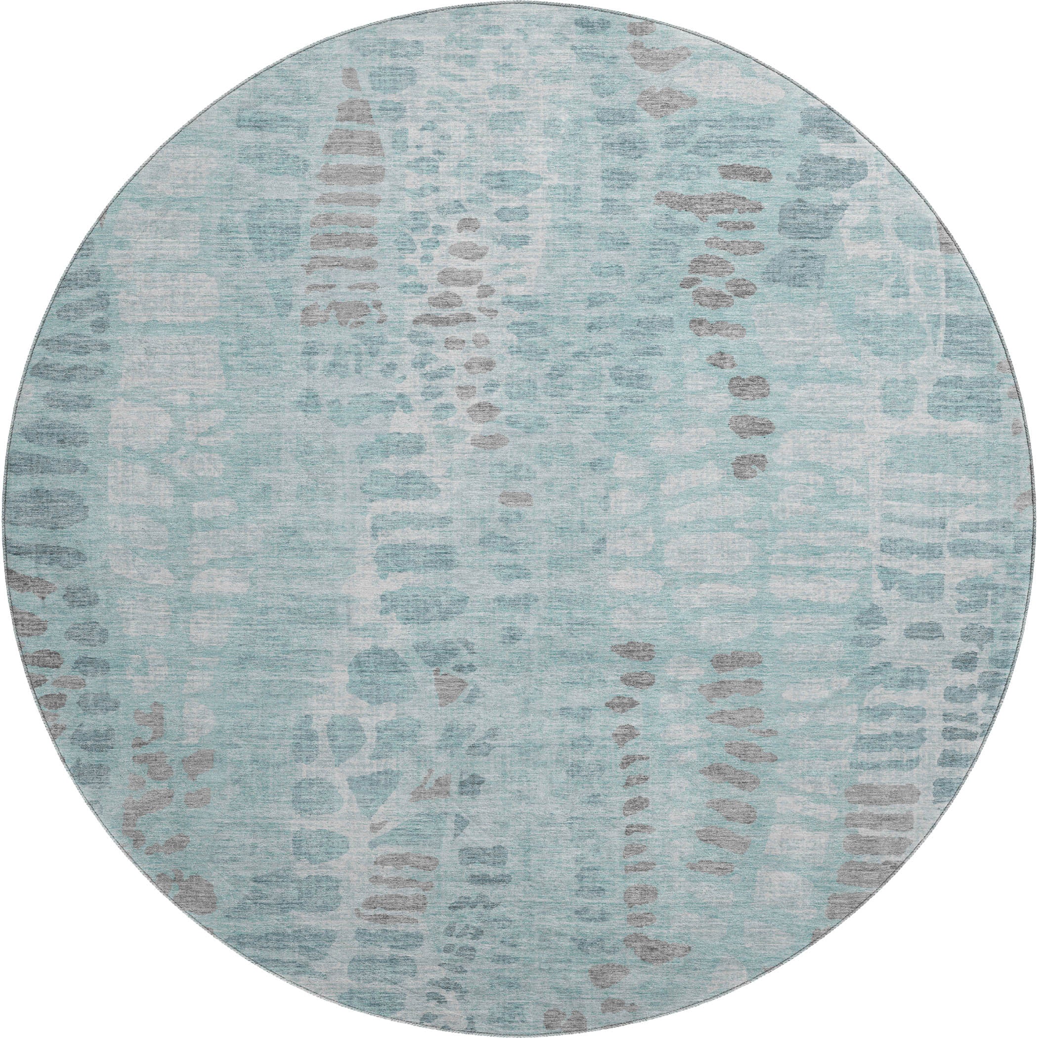 Montevideo Machine Washable Transitional Teal Rug 8' x 8' #shape_Round