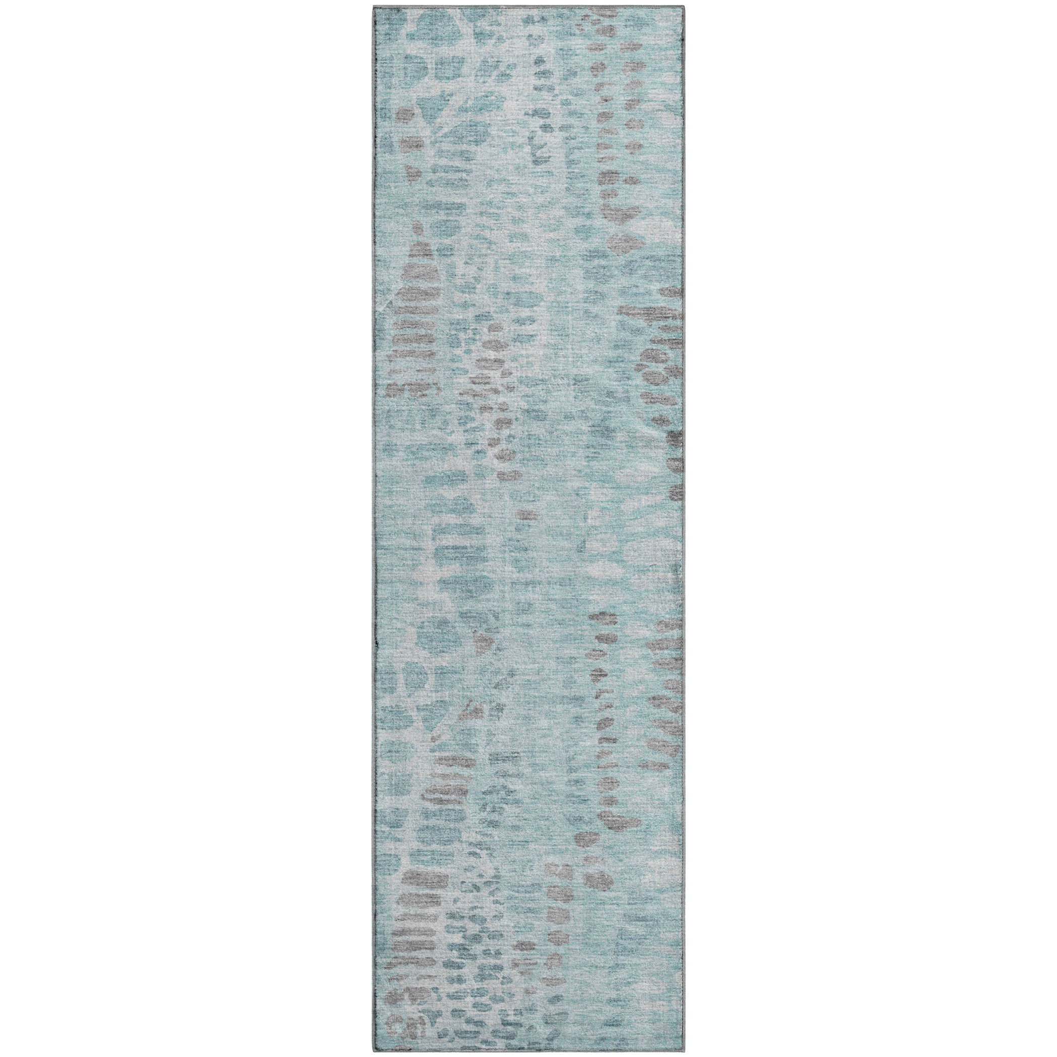 Montevideo Machine Washable Transitional Teal Rug 2'3" x 7'6" #shape_Runner
