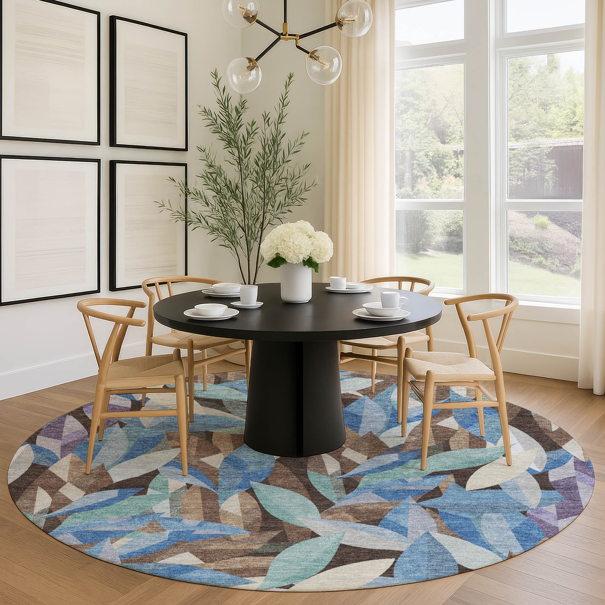 Tallinn Machine Washable Transitional Brown Rug 8' x 8' #shape_Round