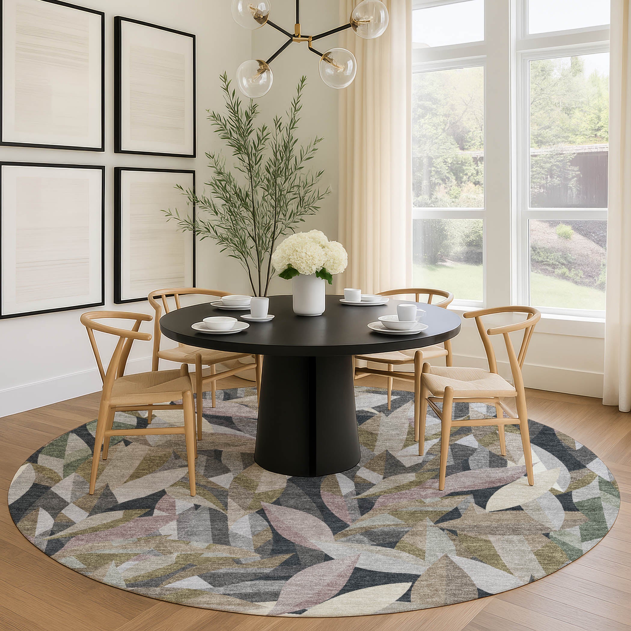 Tallinn Machine Washable Transitional Khaki Brown Rug 8' x 8' #shape_Round