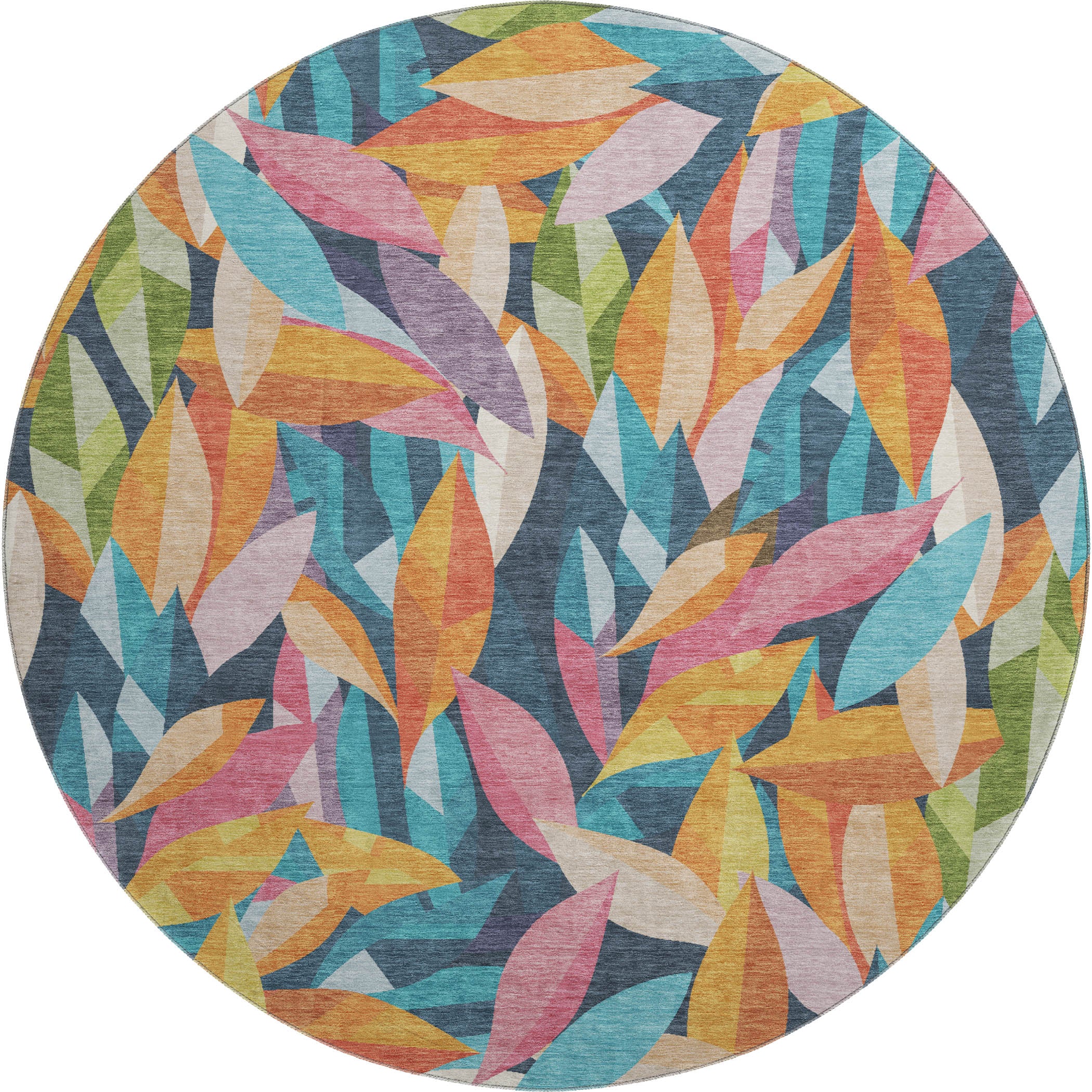 Tallinn Machine Washable Transitional Navy Blue Rug 8' x 8' #shape_Round