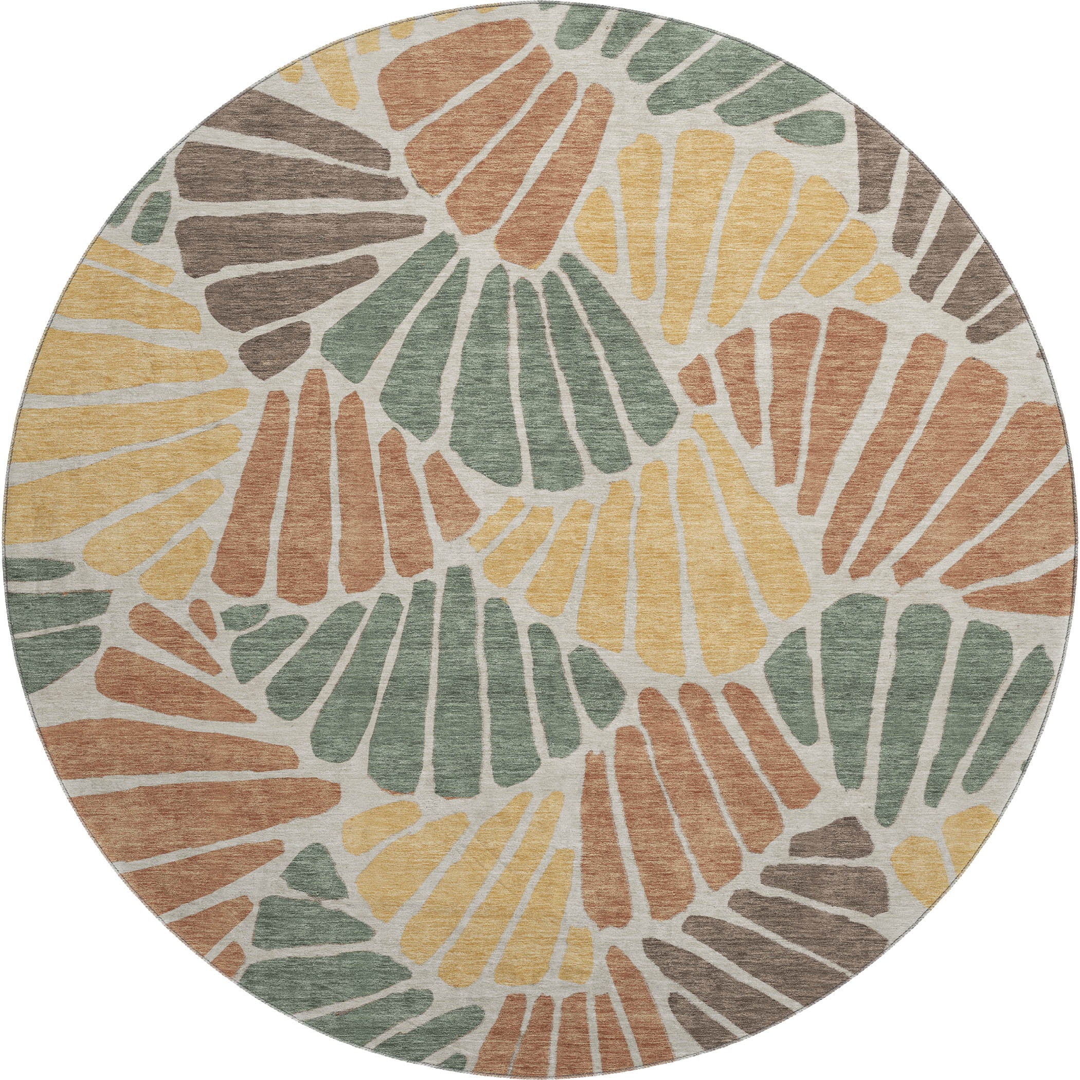 Luang Prabang Machine Washable Transitional Basil Green Rug 8' x 8' #shape_Round