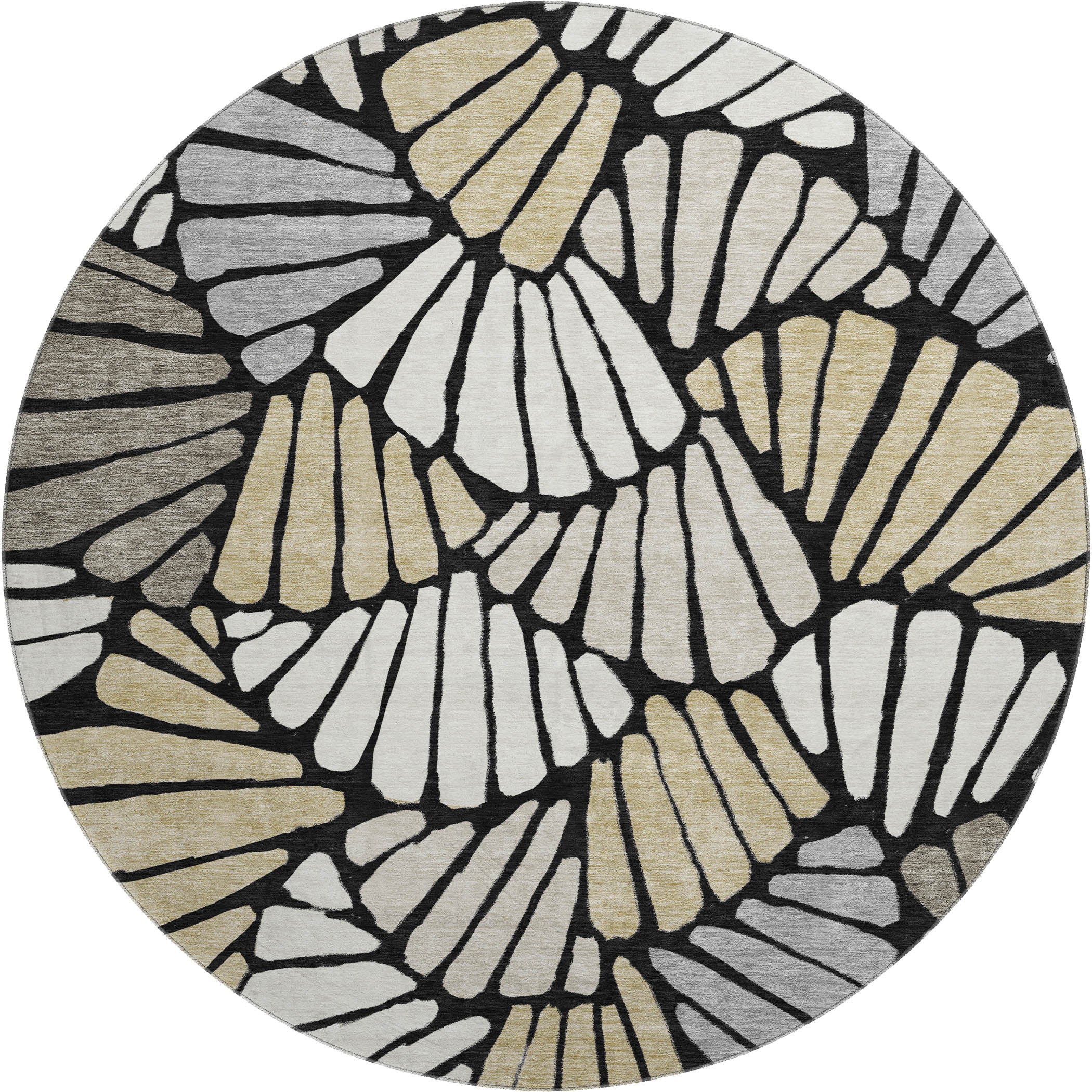 Luang Prabang Machine Washable Transitional Black Rug 8' x 8' #shape_Round