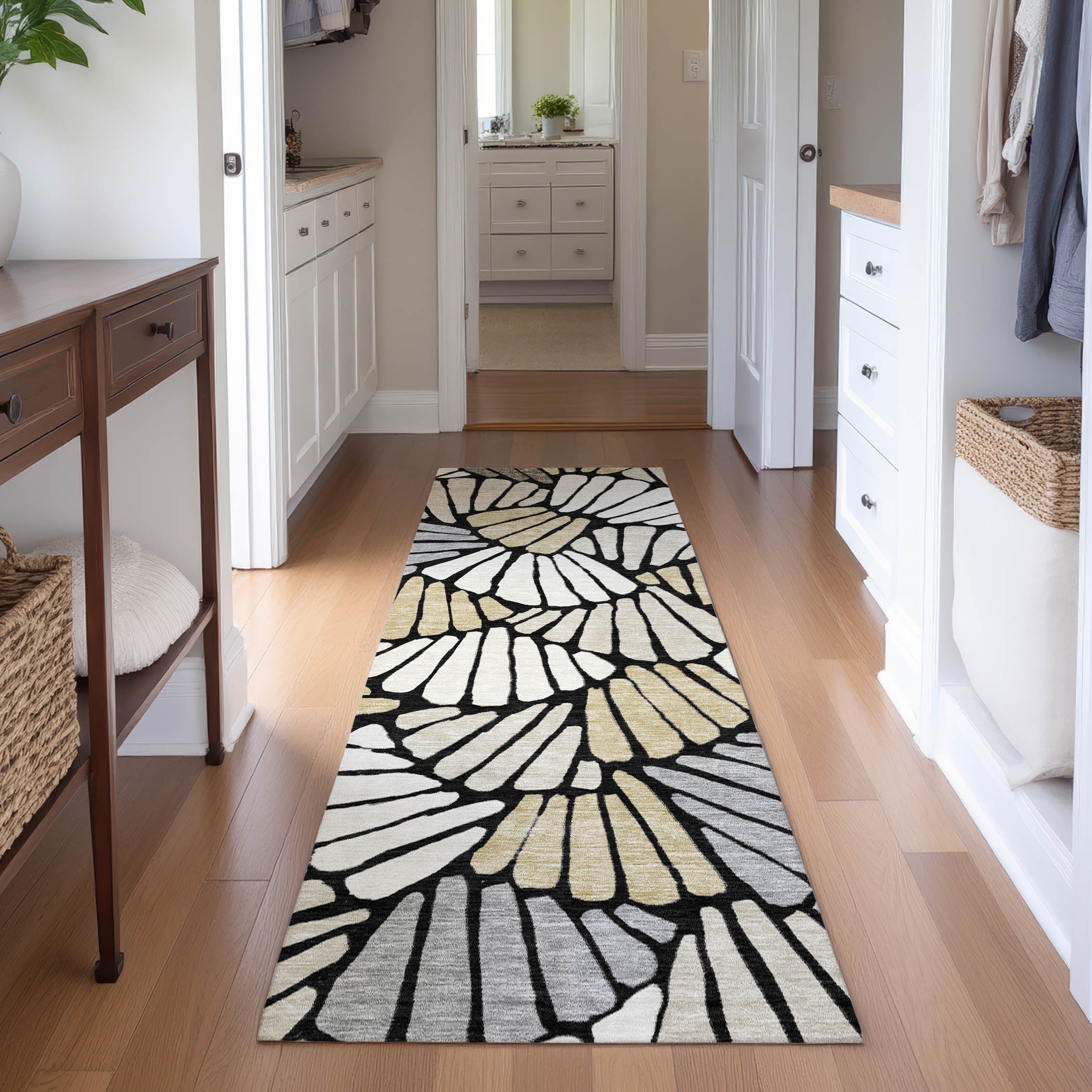Luang Prabang Machine Washable Transitional Black Rug 2'3" x 7'6" #shape_Runner