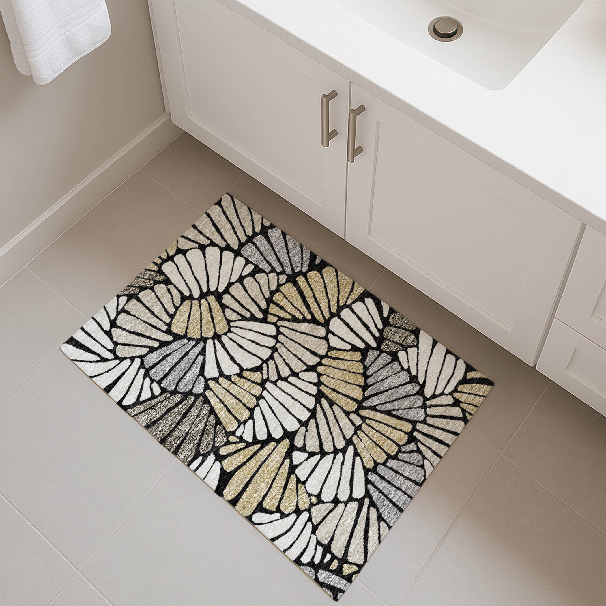 Luang Prabang Machine Washable Transitional Black Rug 1'8" x 2'6" #shape_Rectangle