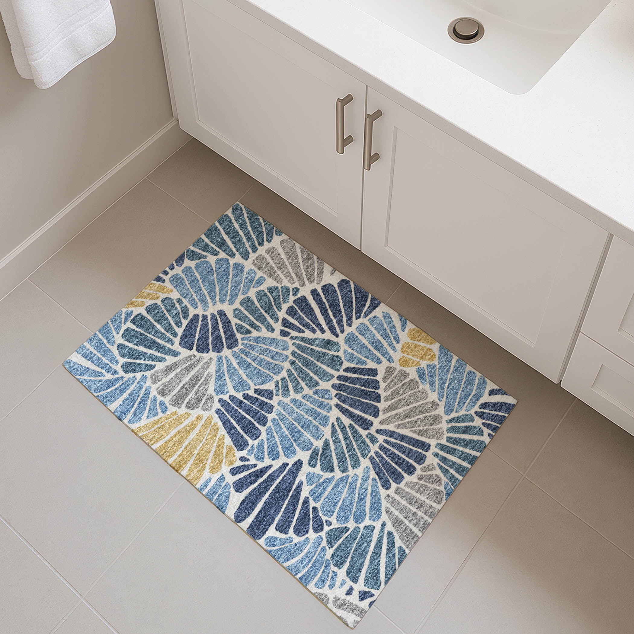 Luang Prabang Machine Washable Transitional Blue Rug 1'8" x 2'6" #shape_Rectangle