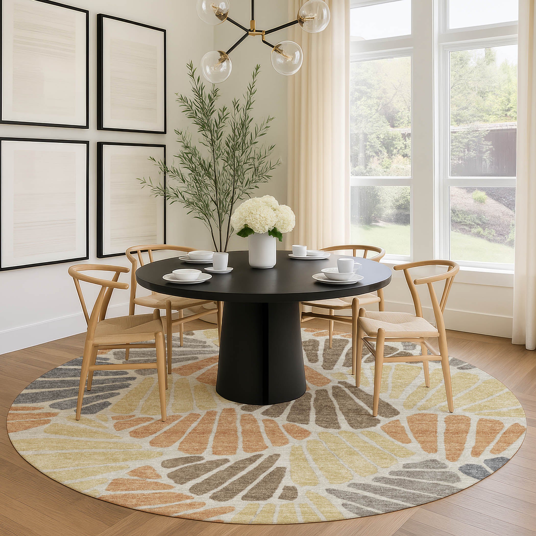 Luang Prabang Machine Washable Traditional Copper Orange Rug 8' x 8' #shape_Round