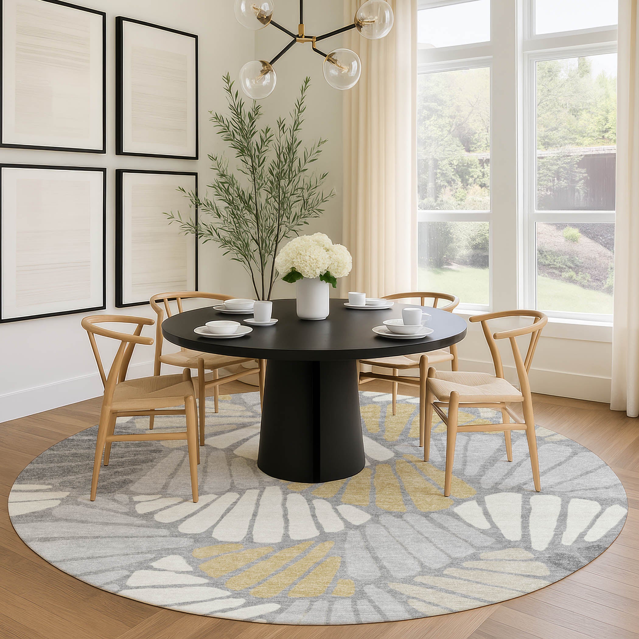 Luang Prabang Machine Washable Traditional Gray Rug 8' x 8' #shape_Round