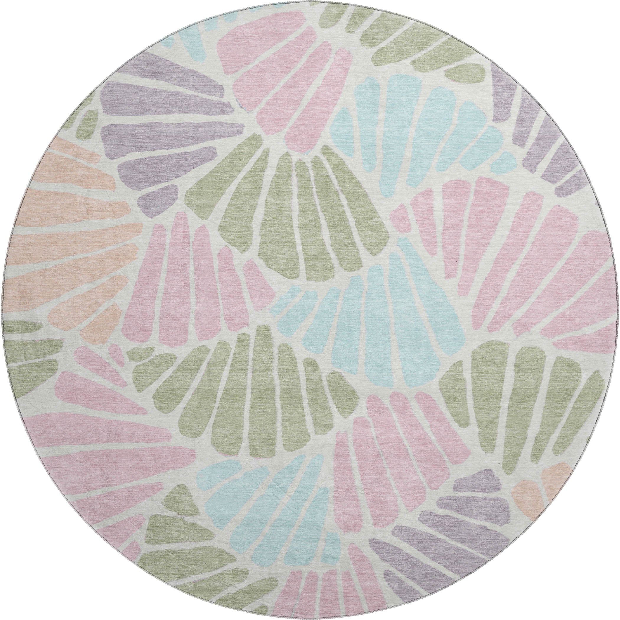 Luang Prabang Machine Washable Traditional Sage Green Rug 8' x 8' #shape_Round