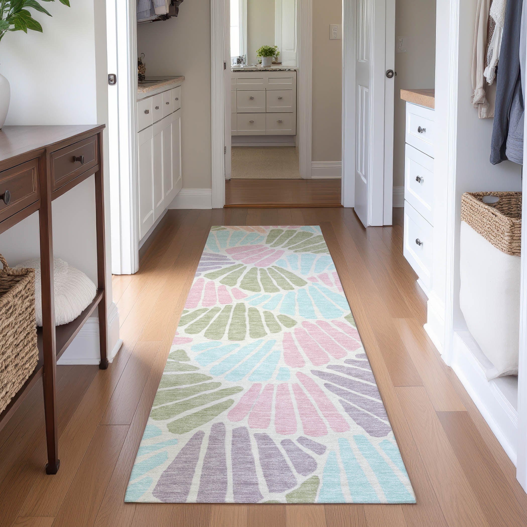 Luang Prabang Machine Washable Traditional Sage Green Rug 2'3" x 7'6" #shape_Runner