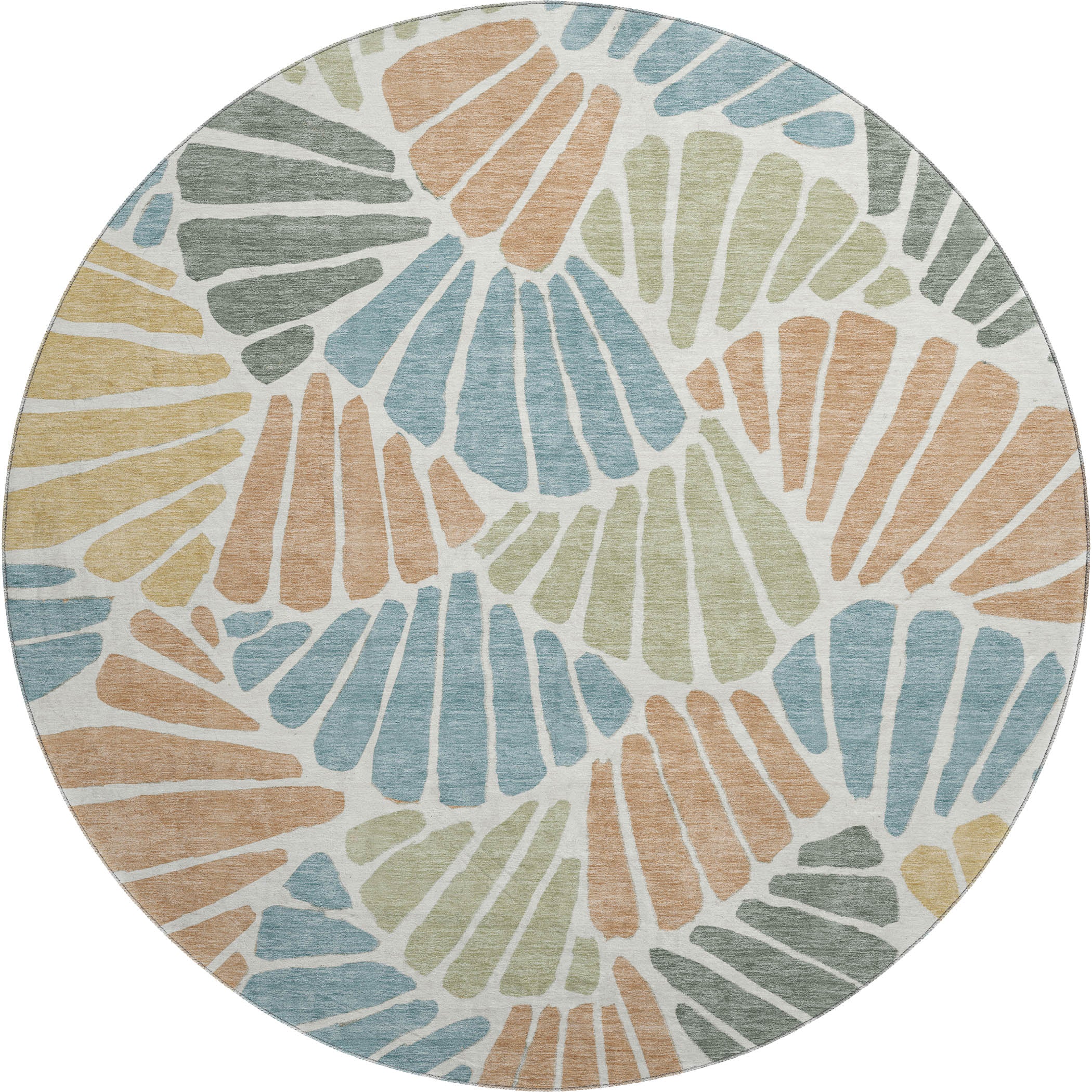 Luang Prabang Machine Washable Traditional Seafoam Blue Rug 8' x 8' #shape_Round