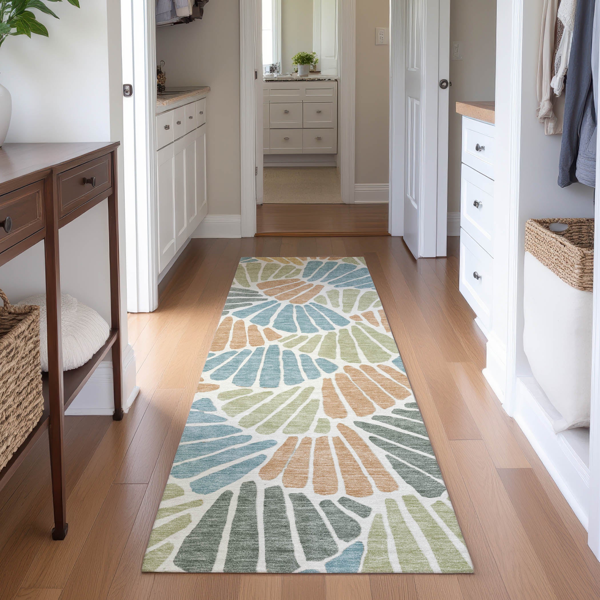 Luang Prabang Machine Washable Traditional Seafoam Blue Rug 2'3" x 7'6" #shape_Runner