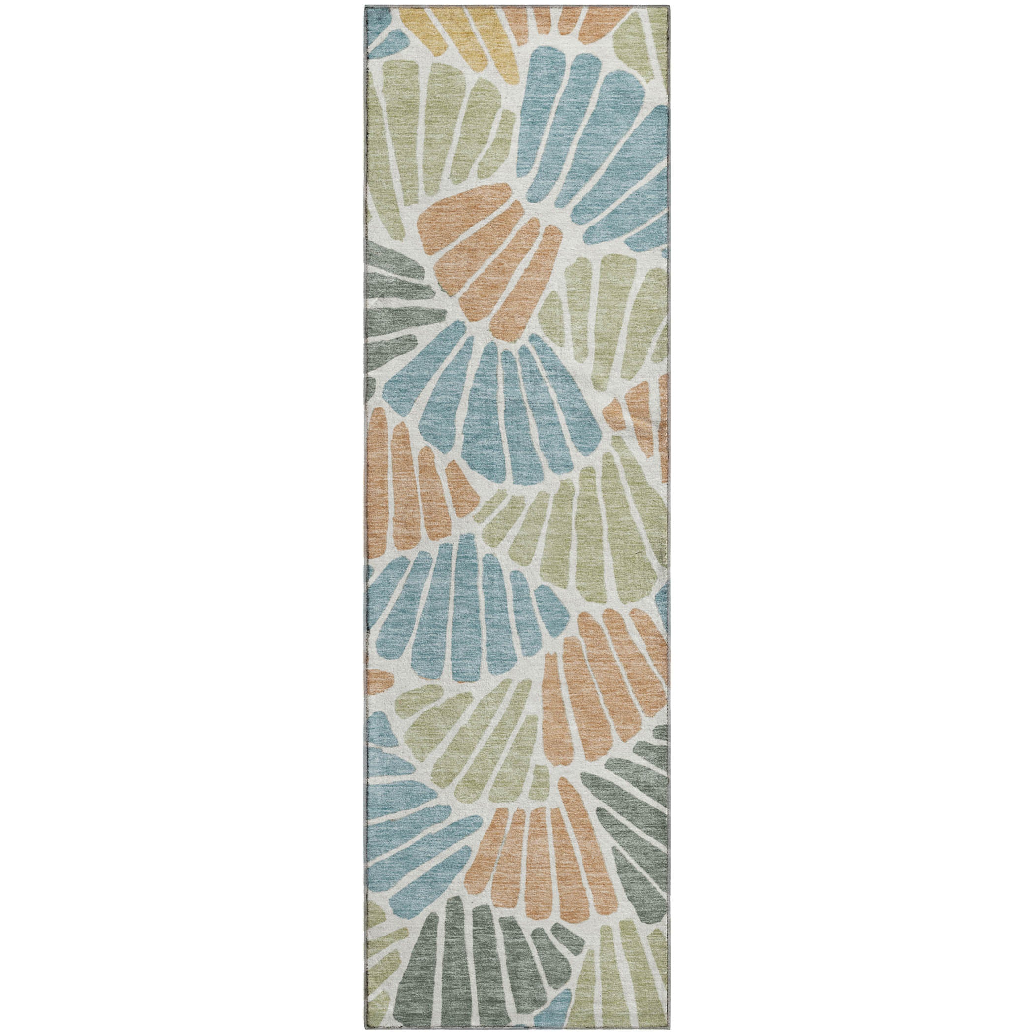 Luang Prabang Machine Washable Traditional Seafoam Blue Rug 2'3" x 7'6" #shape_Runner