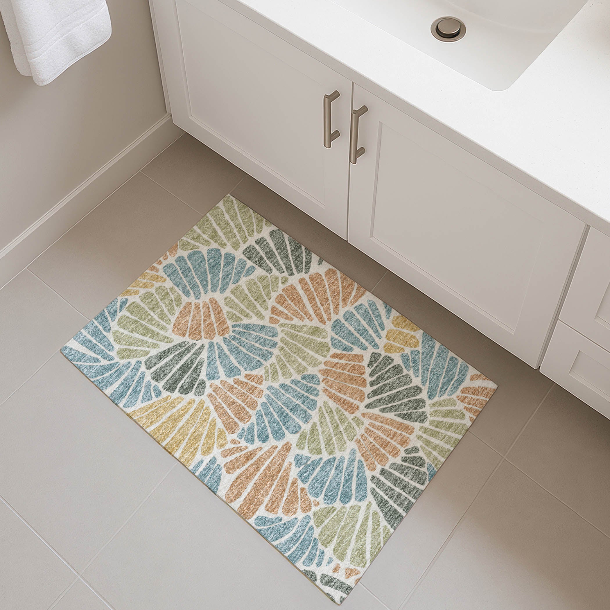 Luang Prabang Machine Washable Traditional Seafoam Blue Rug 1'8" x 2'6" #shape_Rectangle